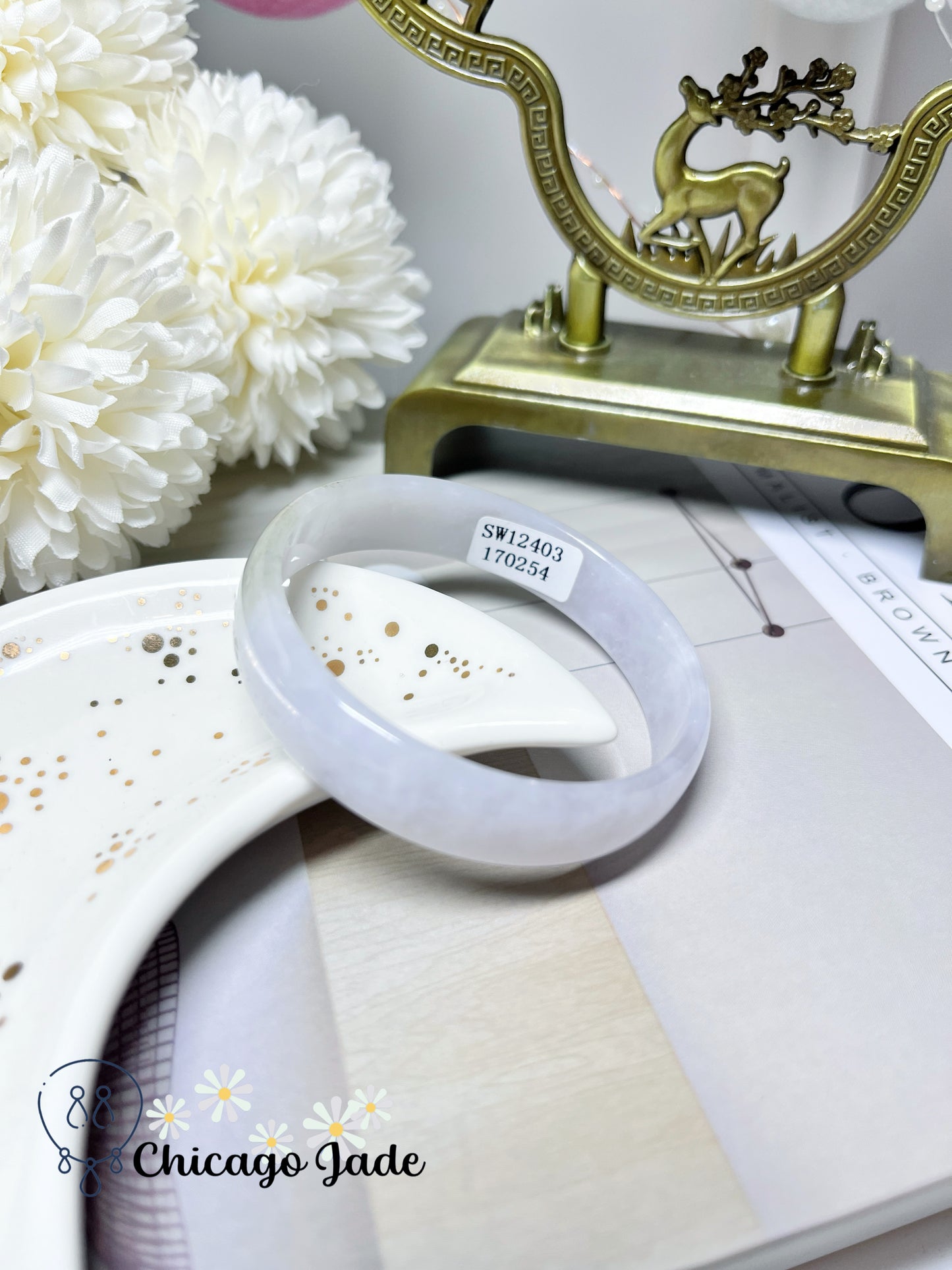 51.9mm Size XS Icy Moonlight White Base with Highlights of Yellow Green Flat Inside Princess Style Natural Jadeite Jade Feicui Bangle