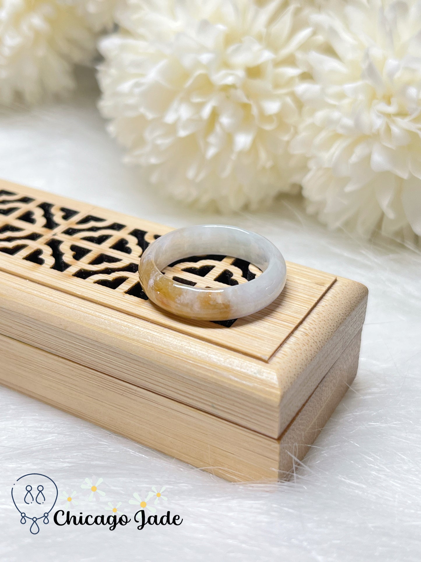 Size 7-7.5 Natural Grade A Certified Authentic Burma Jadeite Jade Feicui Ring Band Handmade