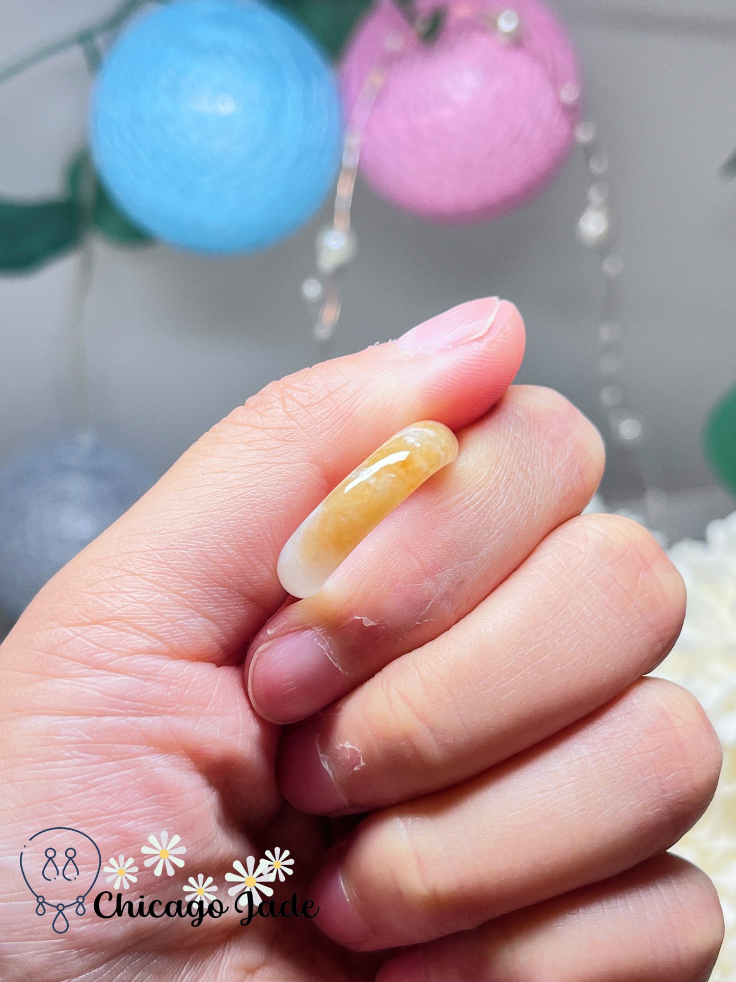 Size 7-7.5 Natural Grade A Certified Authentic Burma Jadeite Jade Feicui Ring Band Handmade