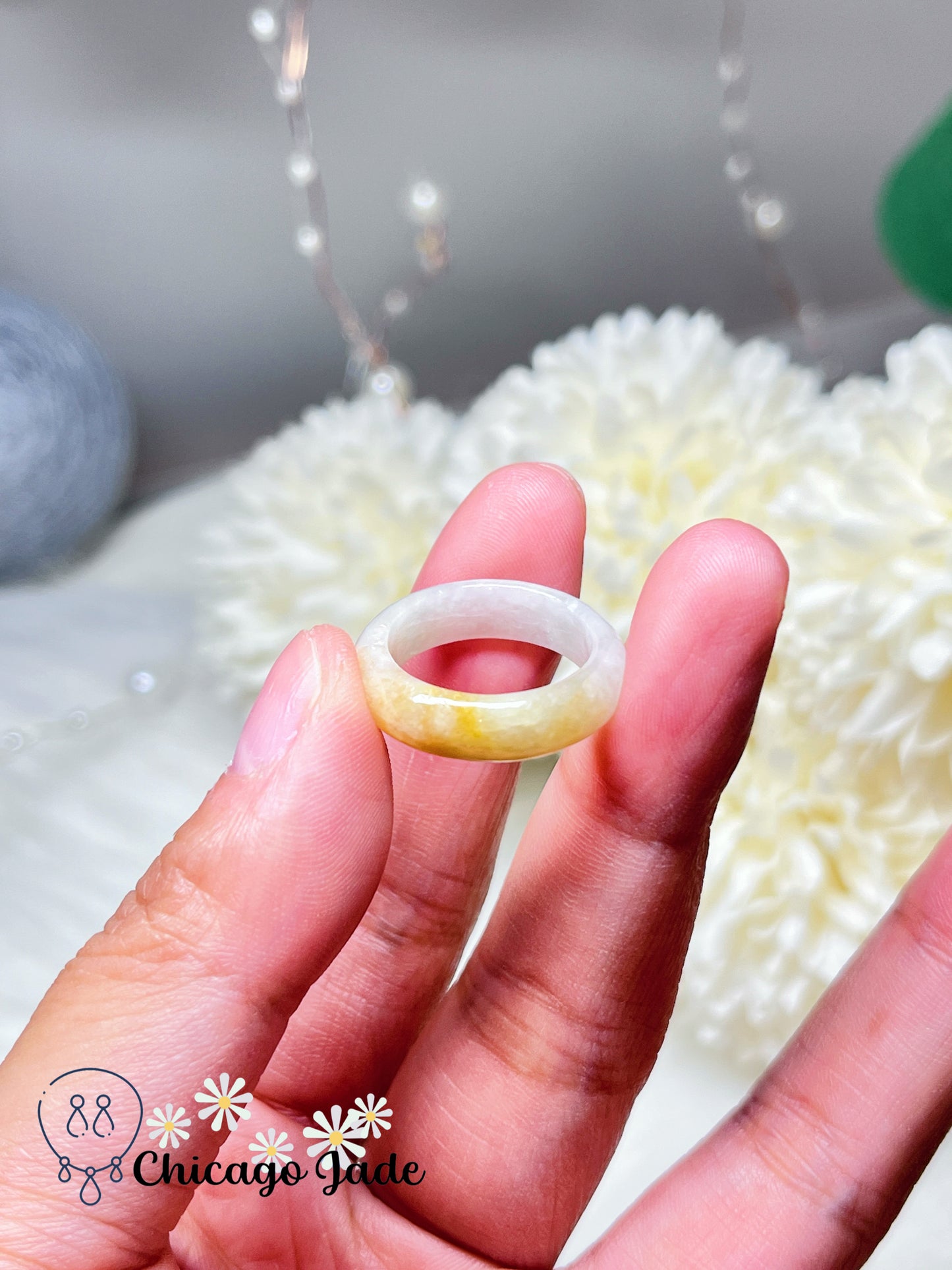 Size 5 Natural Grade A Authentic Handmade Jadeite Jade Feicui Ring Band