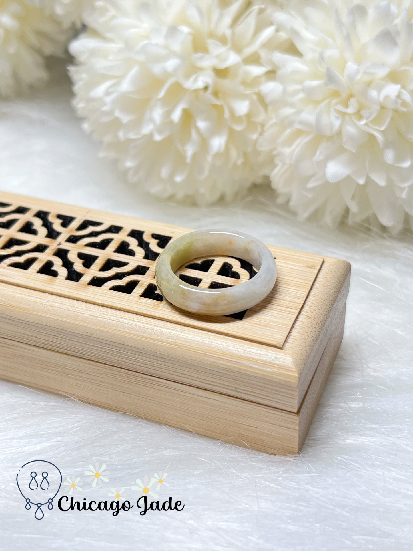 Size 5 Natural Light Yellow Jadeite Jade Feicui Ring Handmade Authentic Certified Burma