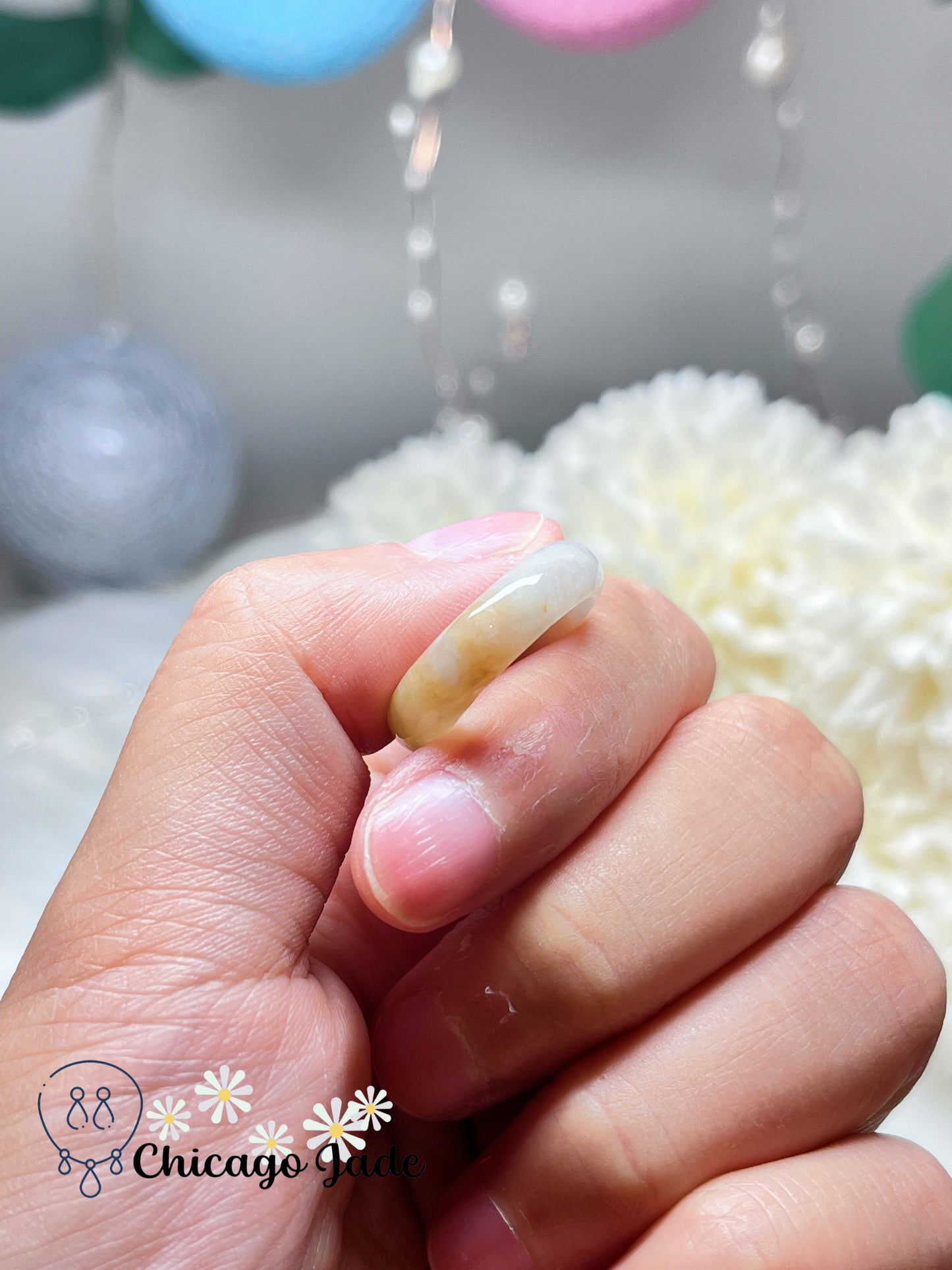 Size 5 Natural Light Yellow Jadeite Jade Feicui Ring Handmade Authentic Certified Burma