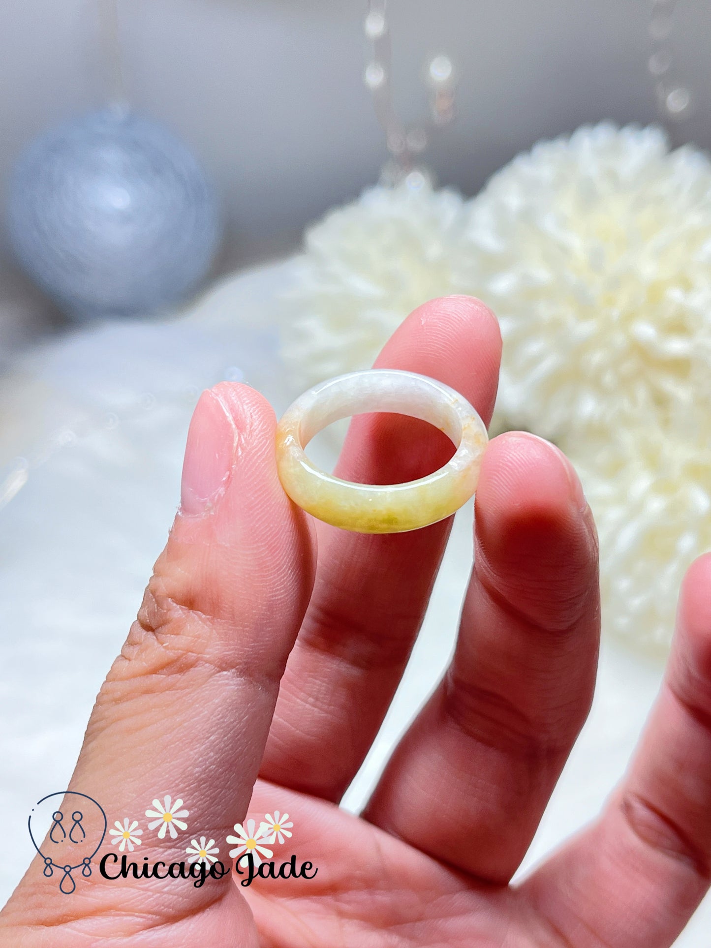 Size 5 Natural Light Yellow Jadeite Jade Feicui Ring Handmade Authentic Certified Burma