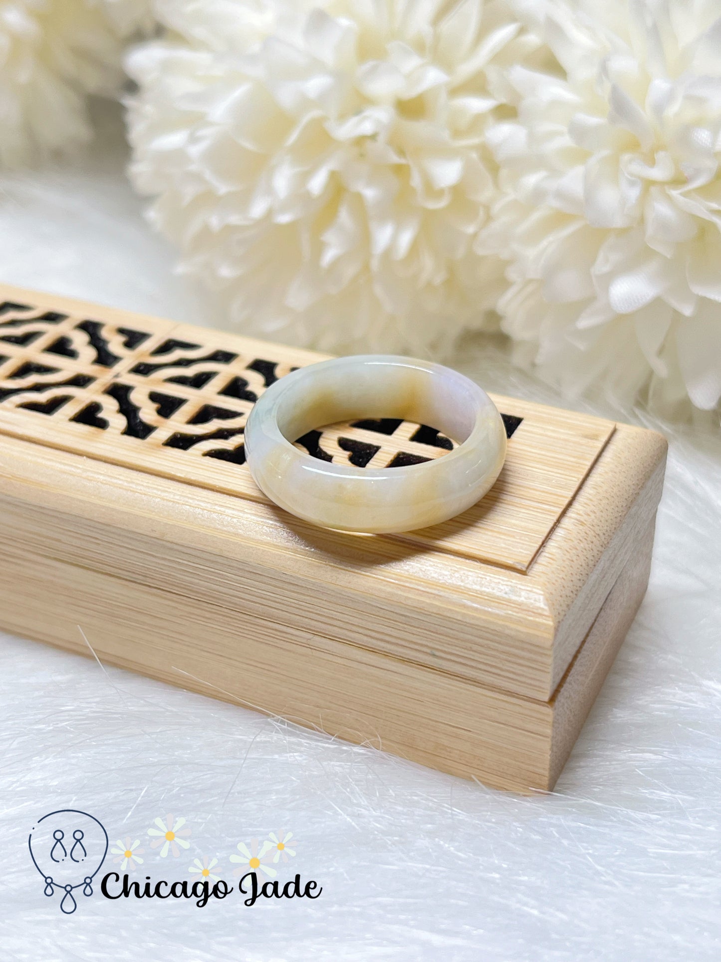 Size 7 Natural Grade A Authentic Handmade Jadeite Jade Feicui RIng Band