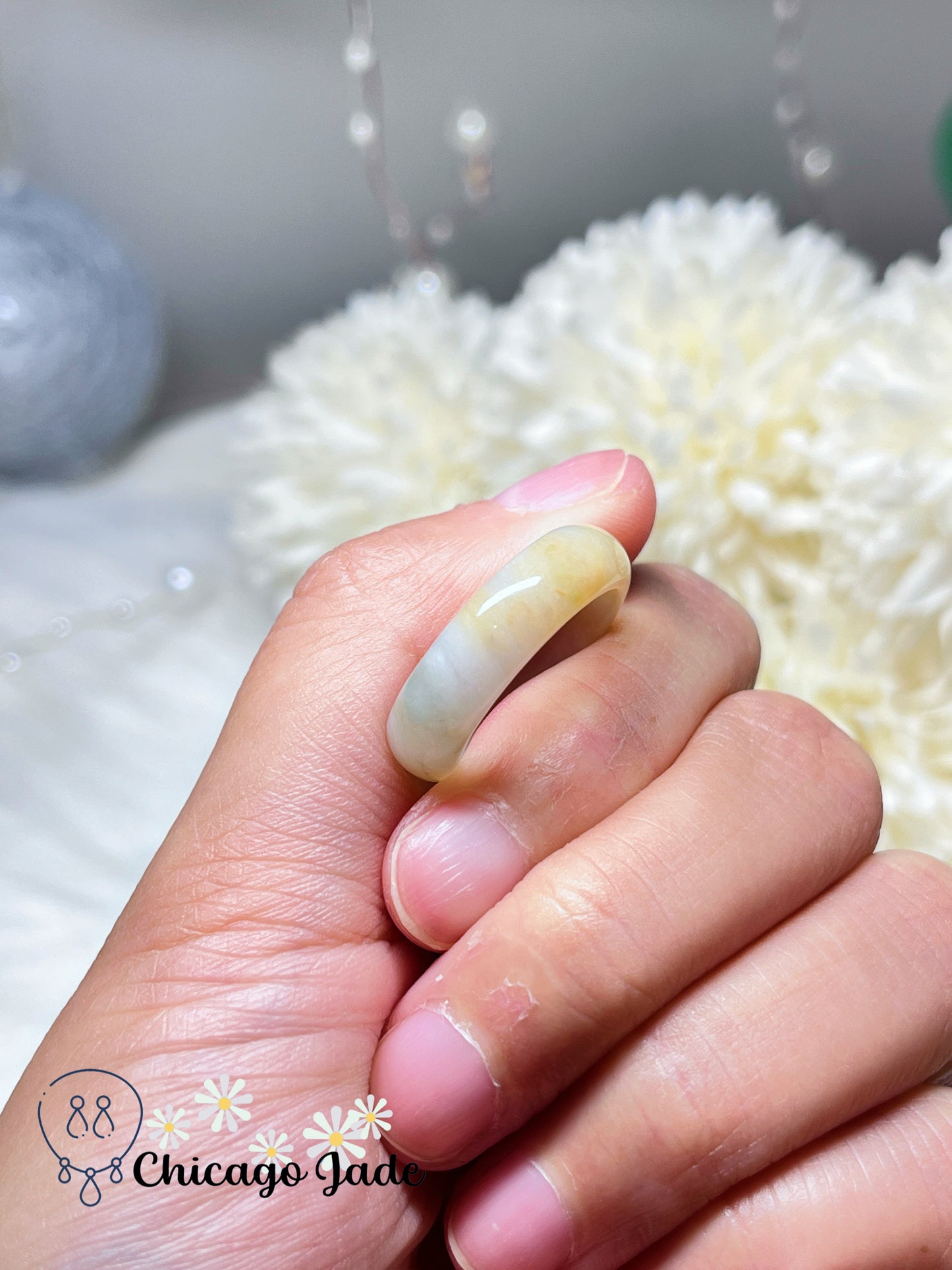 Size 7 Natural Grade A Authentic Handmade Jadeite Jade Feicui RIng Band