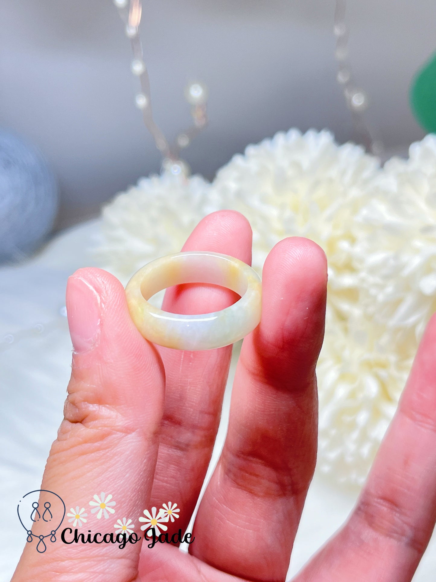 Size 7 Natural Grade A Authentic Handmade Jadeite Jade Feicui RIng Band