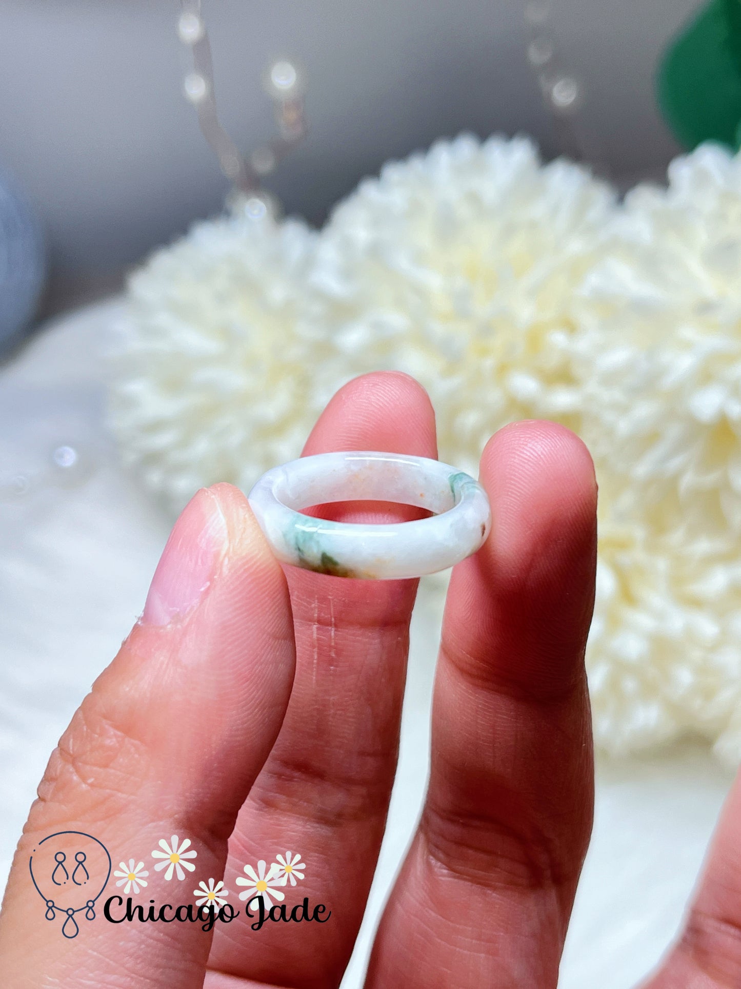 Size 5 Natural Grade A Authentic Burma Jadeite Jade Feicui Ring Band Handmade Certified