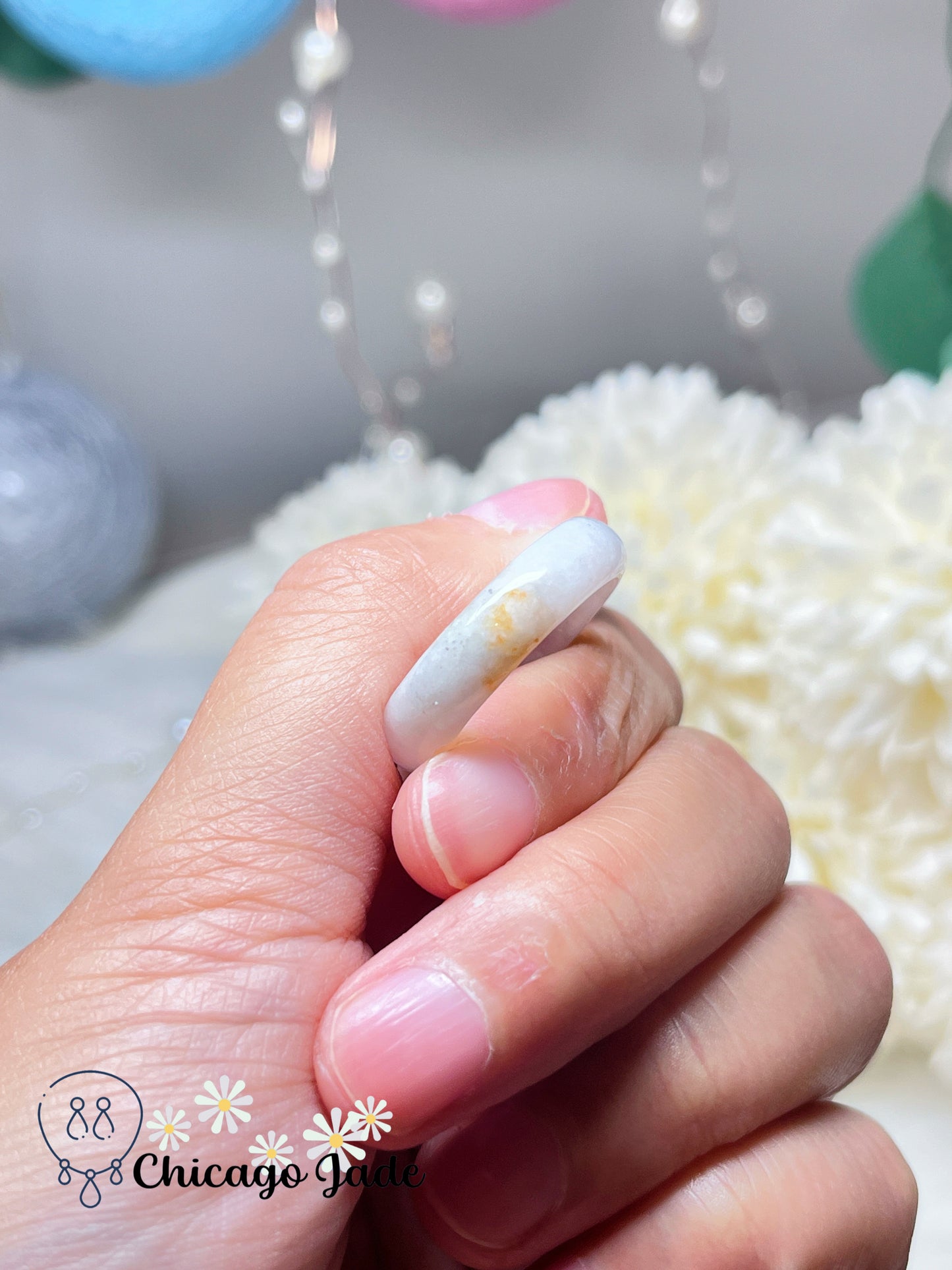 Size 8.5 Natural Grade A Authentic Handmade Jadeite Jade Feicui Ring Band Certified Burma