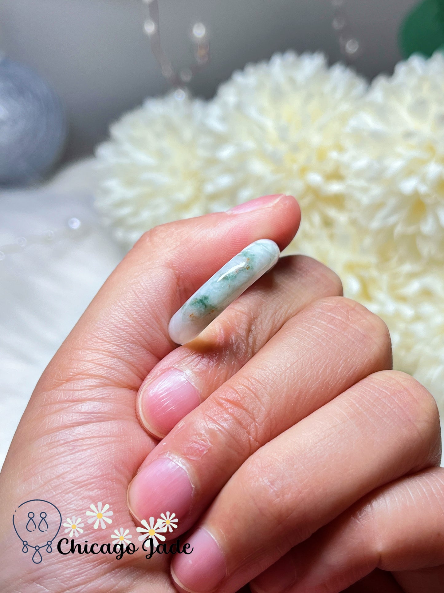 Size 8.5 Natural Grade A Authentic Jadeite Jade Feicui Ring Band Handmade Gift