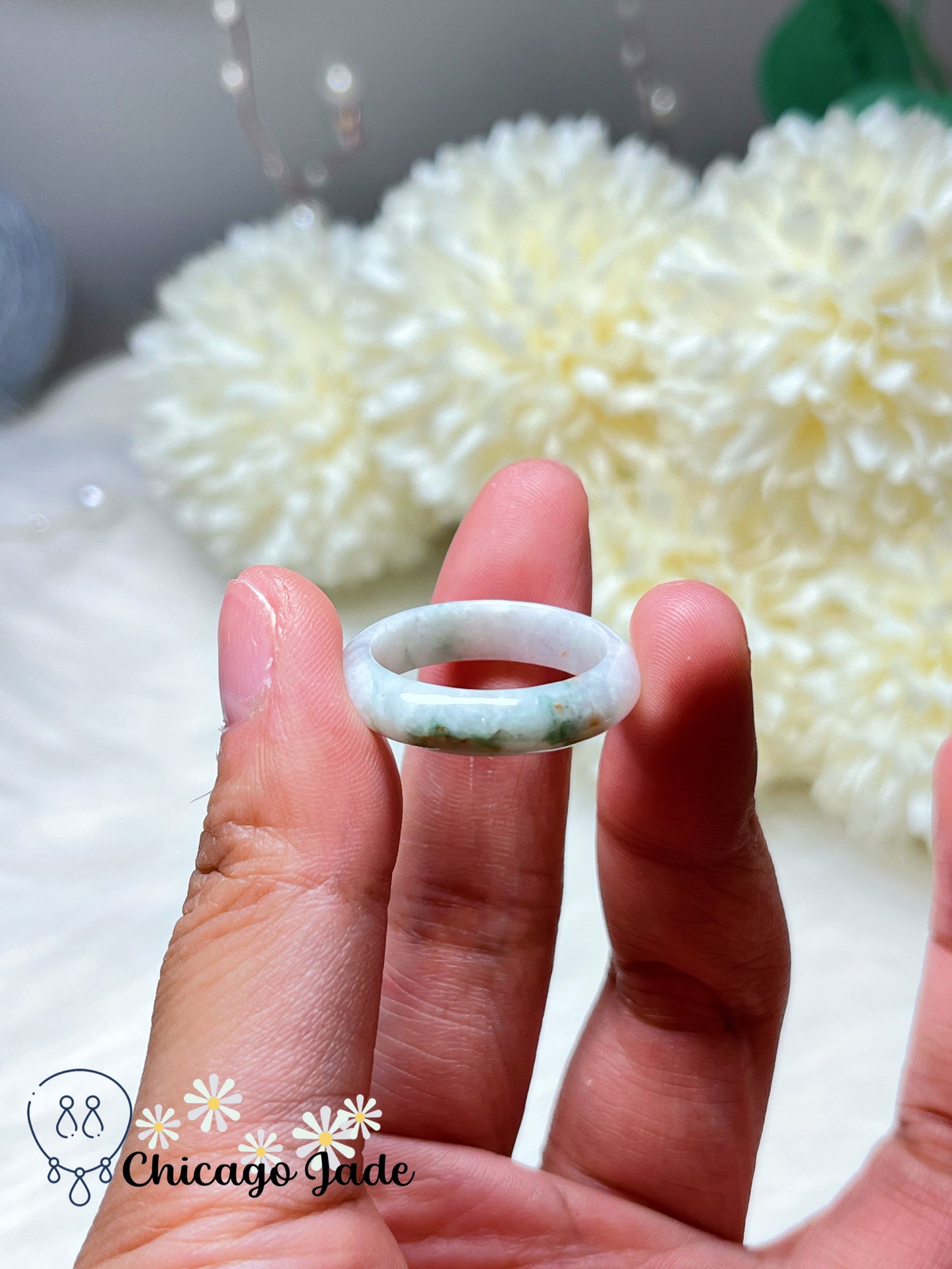 Size 8.5 Natural Grade A Authentic Jadeite Jade Feicui Ring Band Handmade Gift