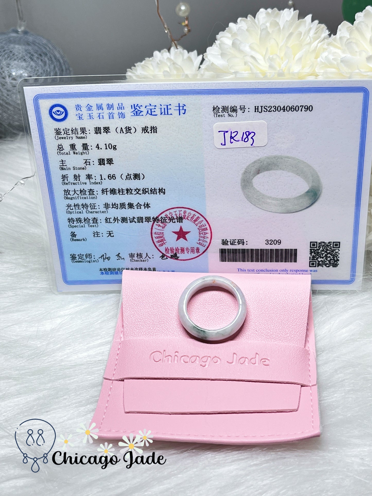Size 9.5 Natural Grade A Certified Jadeite Jade Feicui Ring Band Handmade Gift
