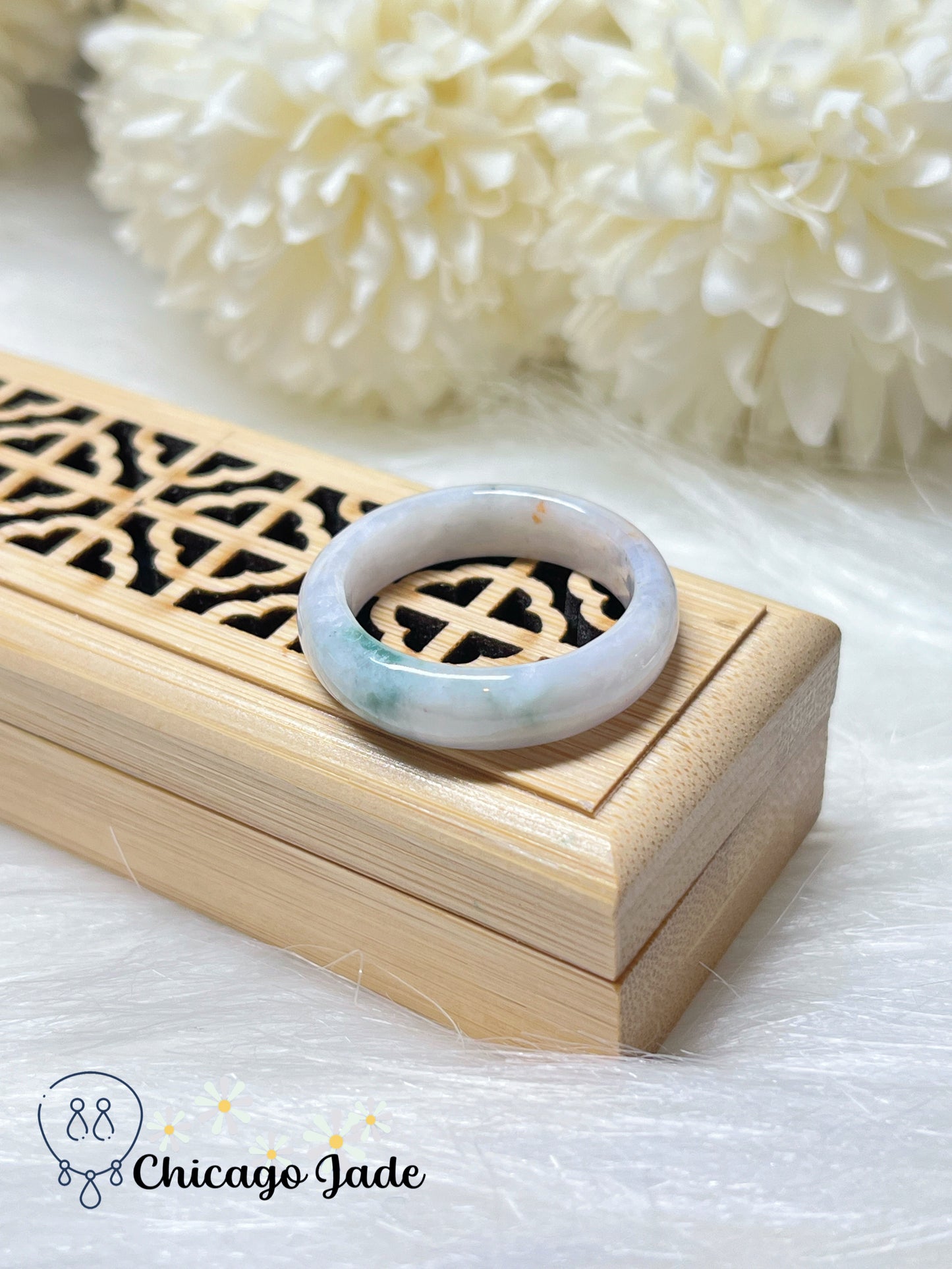 Size 9.5 Natural Grade A Certified Jadeite Jade Feicui Ring Band Handmade Gift