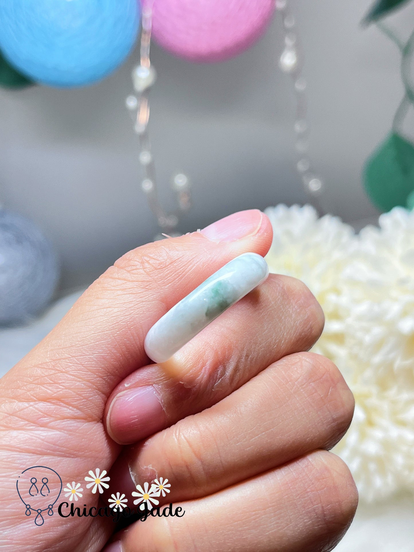 Size 9.5 Natural Grade A Certified Jadeite Jade Feicui Ring Band Handmade Gift