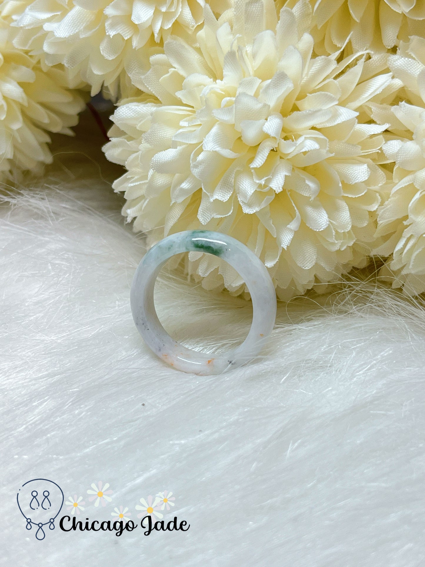 Size 9.5 Natural Grade A Certified Jadeite Jade Feicui Ring Band Handmade Gift