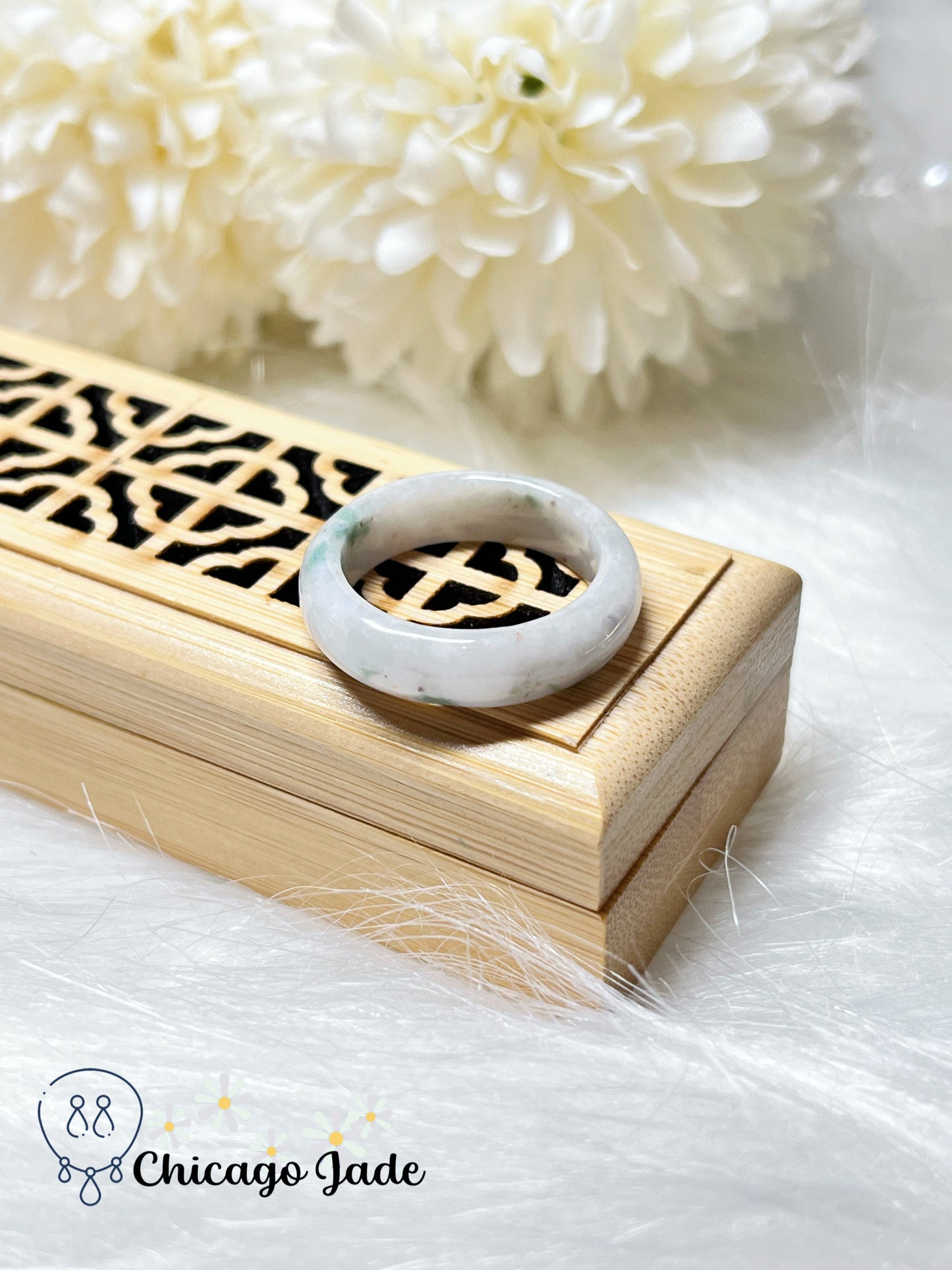 Size 7 Natural Grade A Authentic Jadeite Jade Feicui Ring Band Handmade Gift