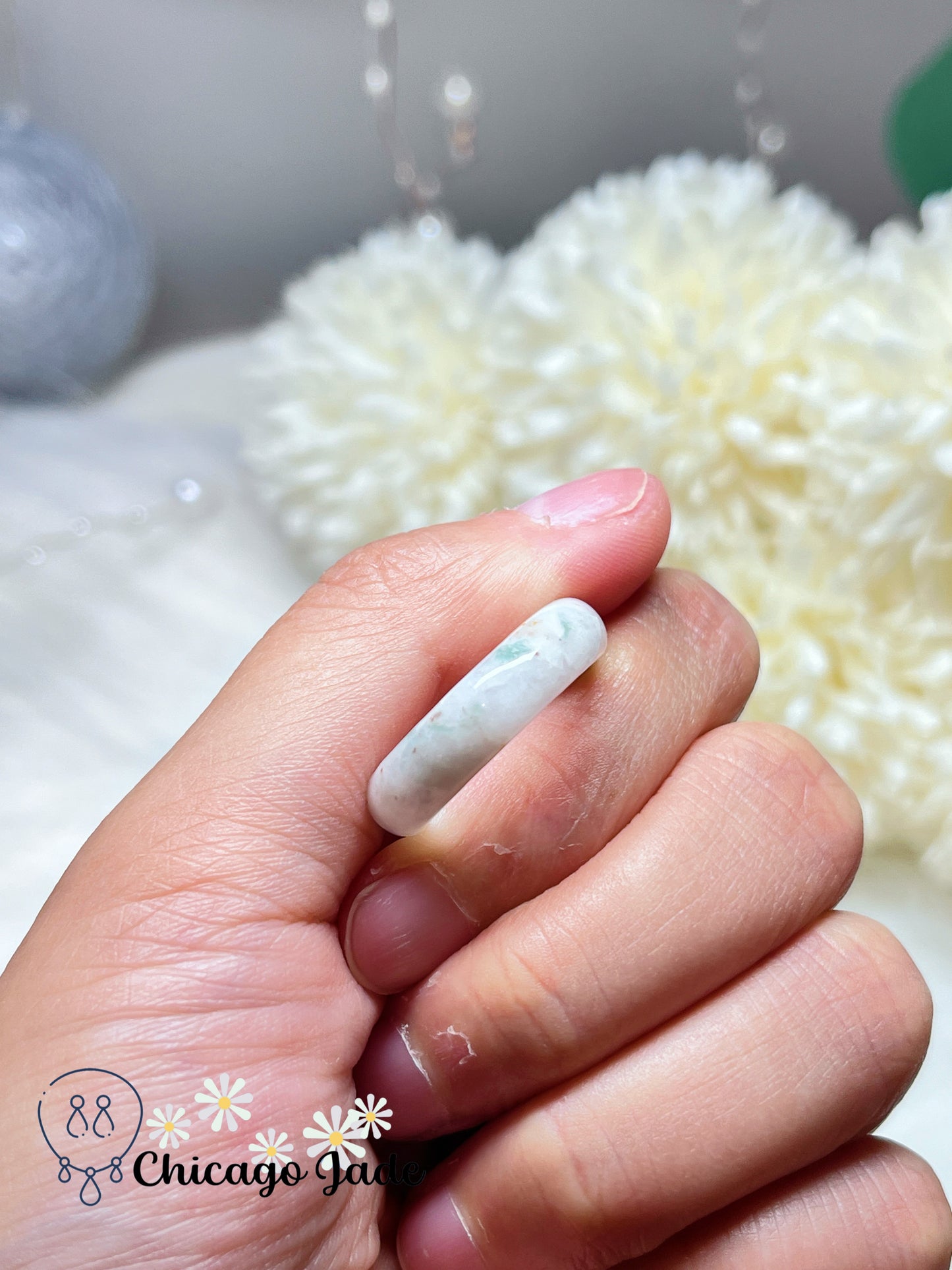 Size 7 Natural Grade A Authentic Jadeite Jade Feicui Ring Band Handmade Gift