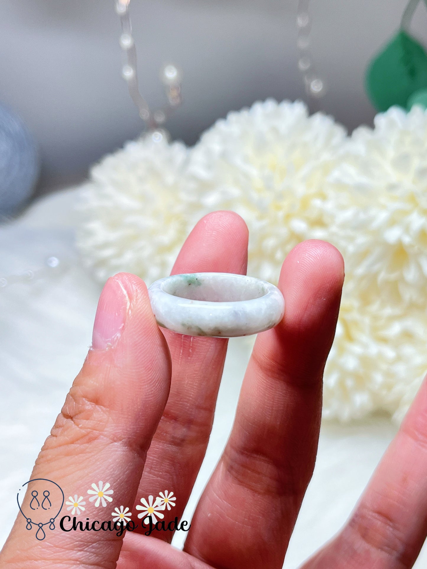 Size 7 Natural Grade A Authentic Jadeite Jade Feicui Ring Band Handmade Gift