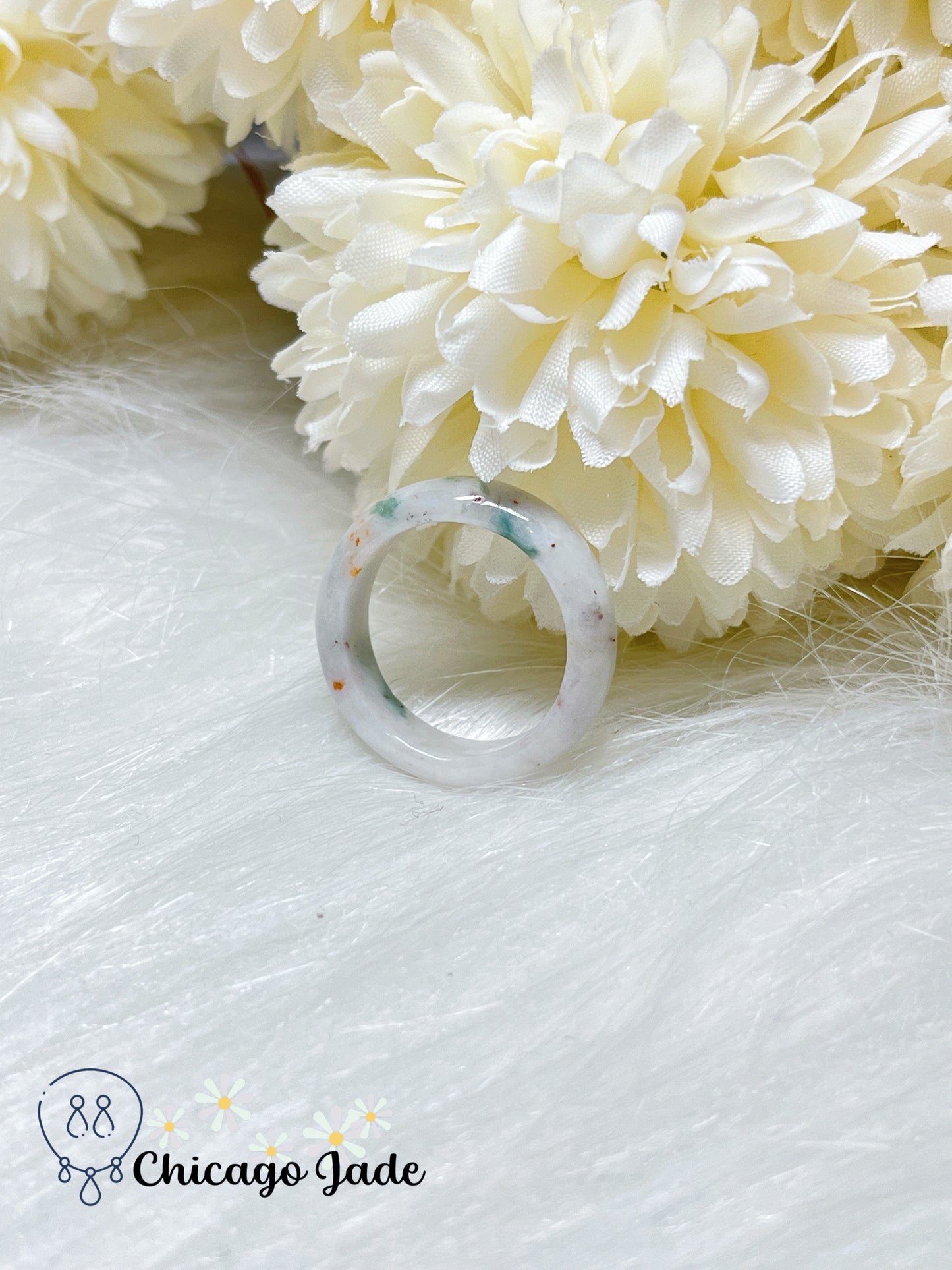 Size 7 Natural Grade A Authentic Jadeite Jade Feicui Ring Band Handmade Gift