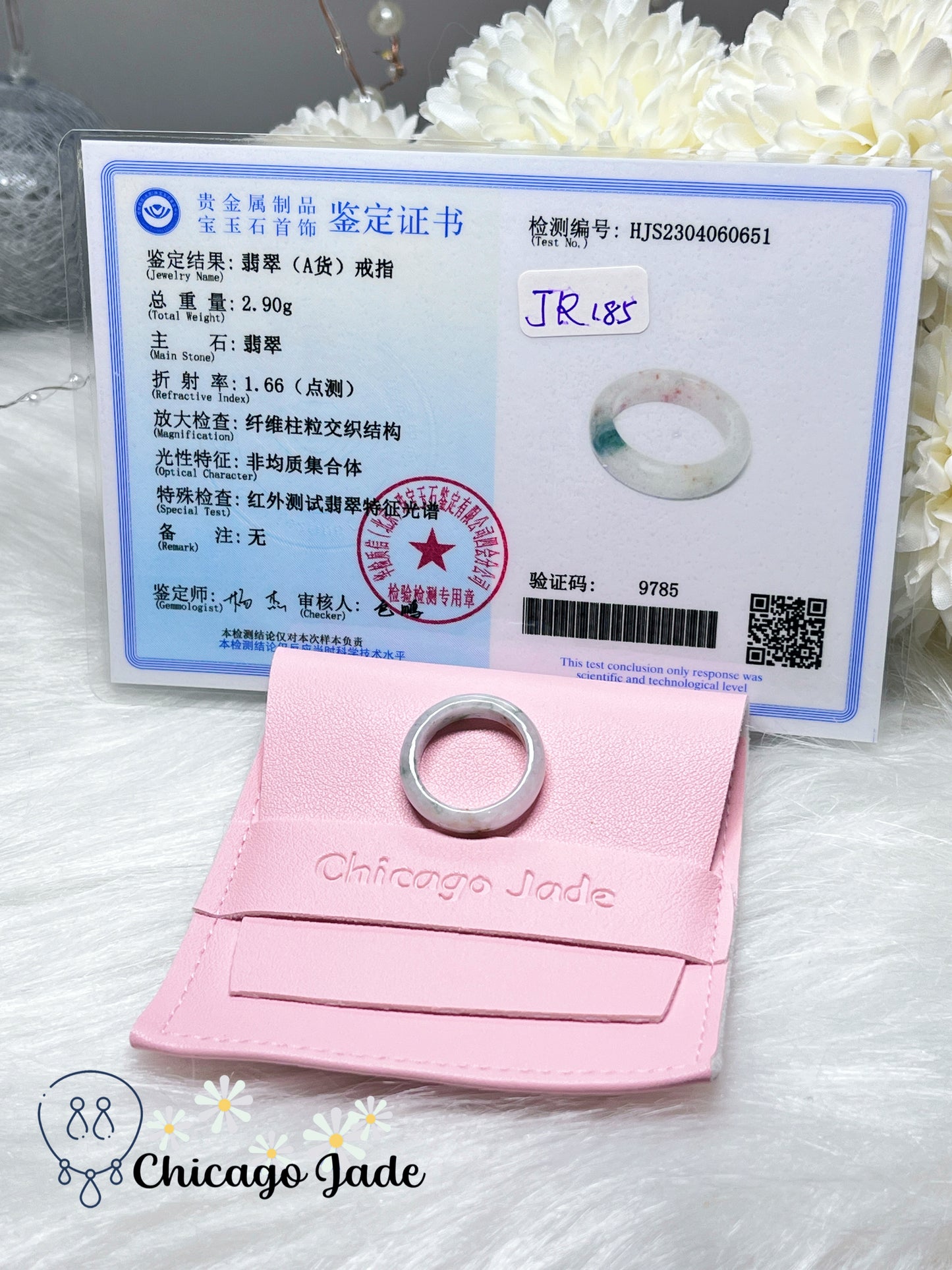 Size 5.5 Natural Grade A Jadeite Jade Feicui Ring Band Handmade Certified Burma