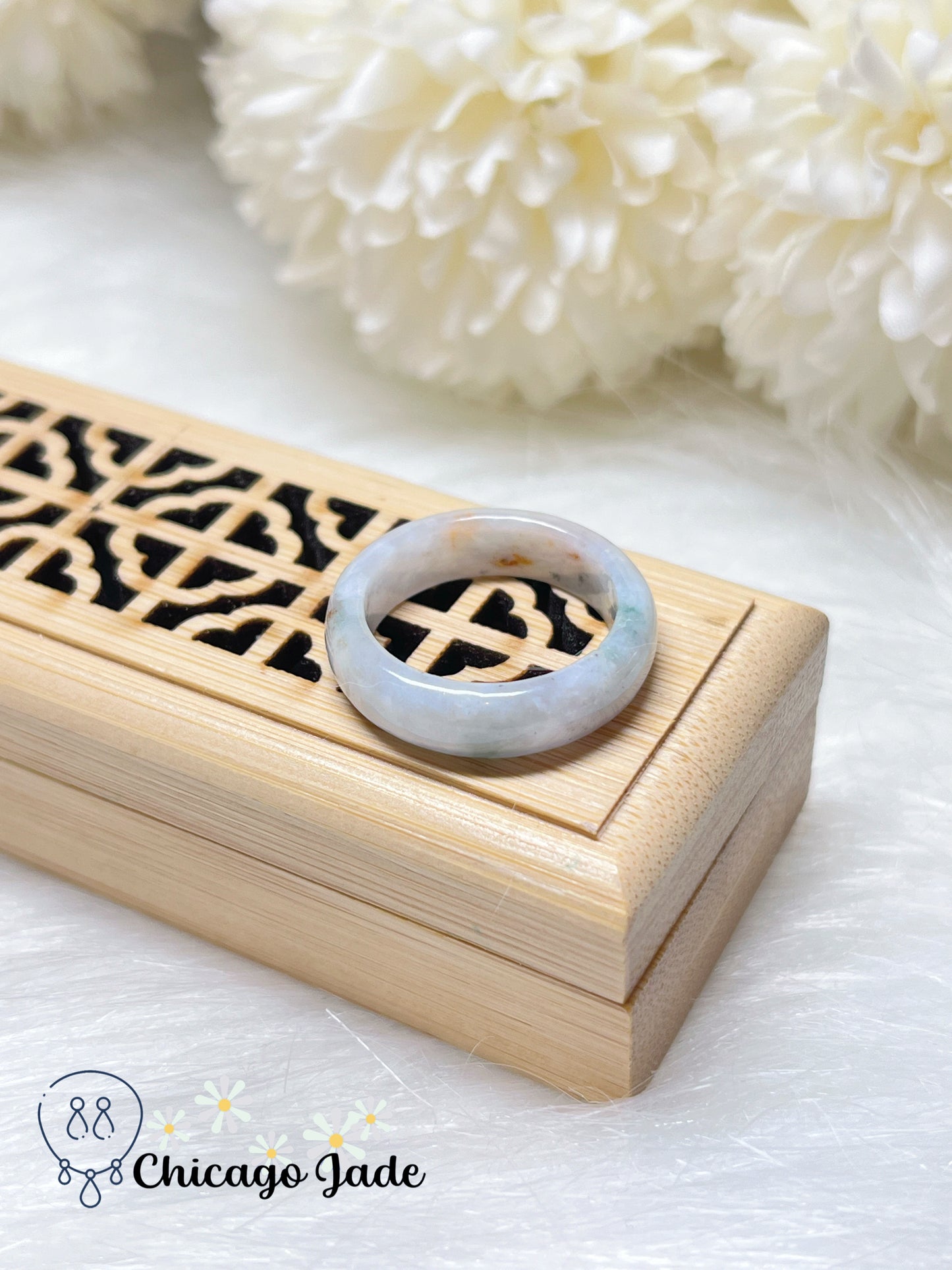 Size 5.5 Natural Grade A Jadeite Jade Feicui Ring Band Handmade Certified Burma
