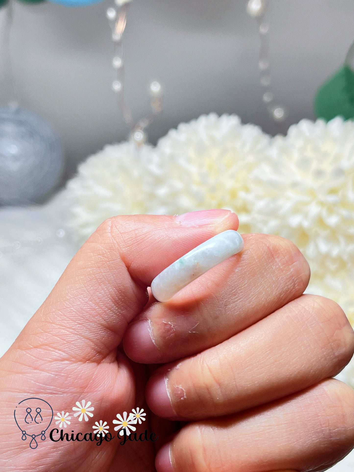Size 5.5 Natural Grade A Jadeite Jade Feicui Ring Band Handmade Certified Burma