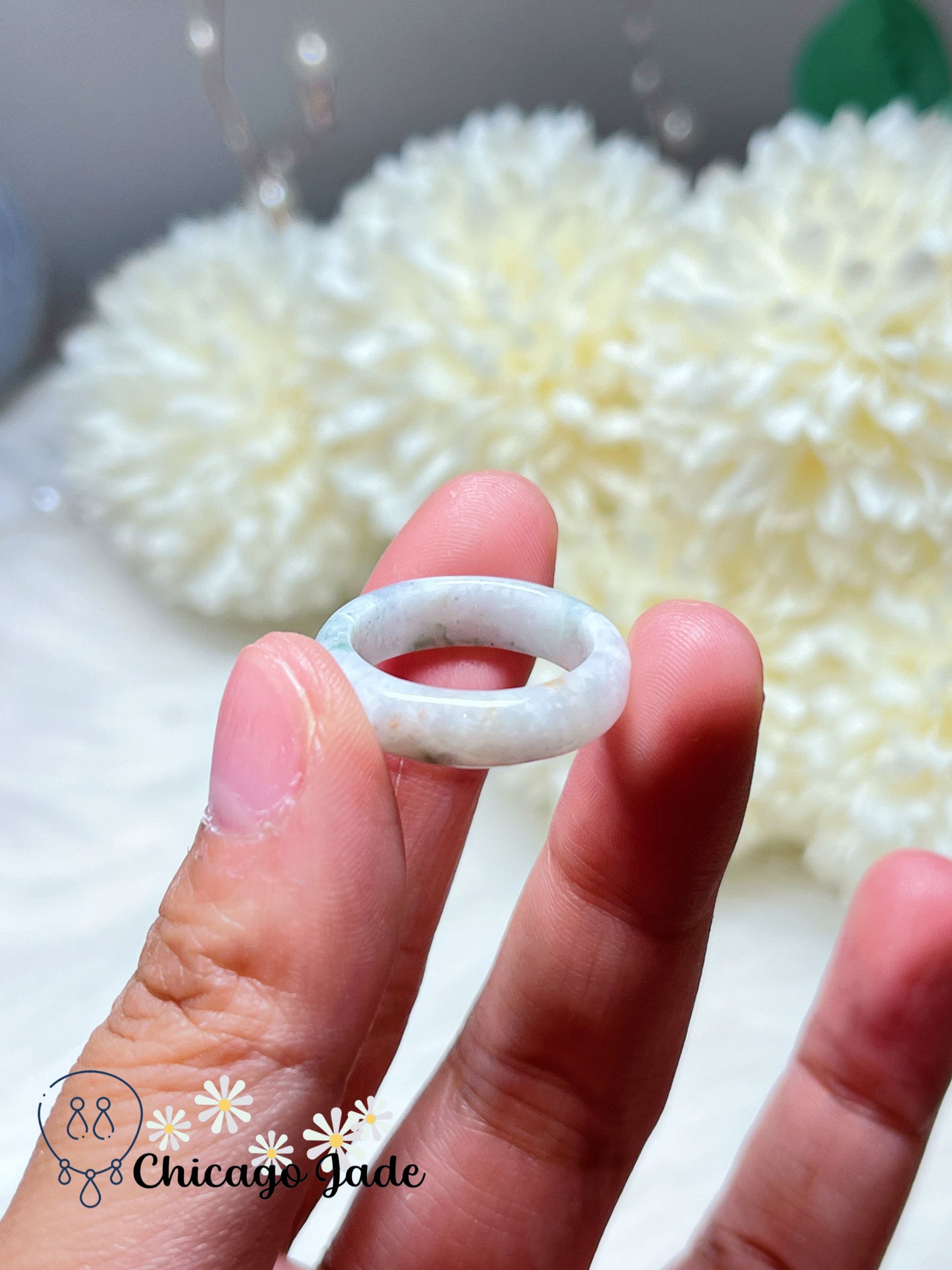 Size 5.5 Natural Grade A Jadeite Jade Feicui Ring Band Handmade Certified Burma