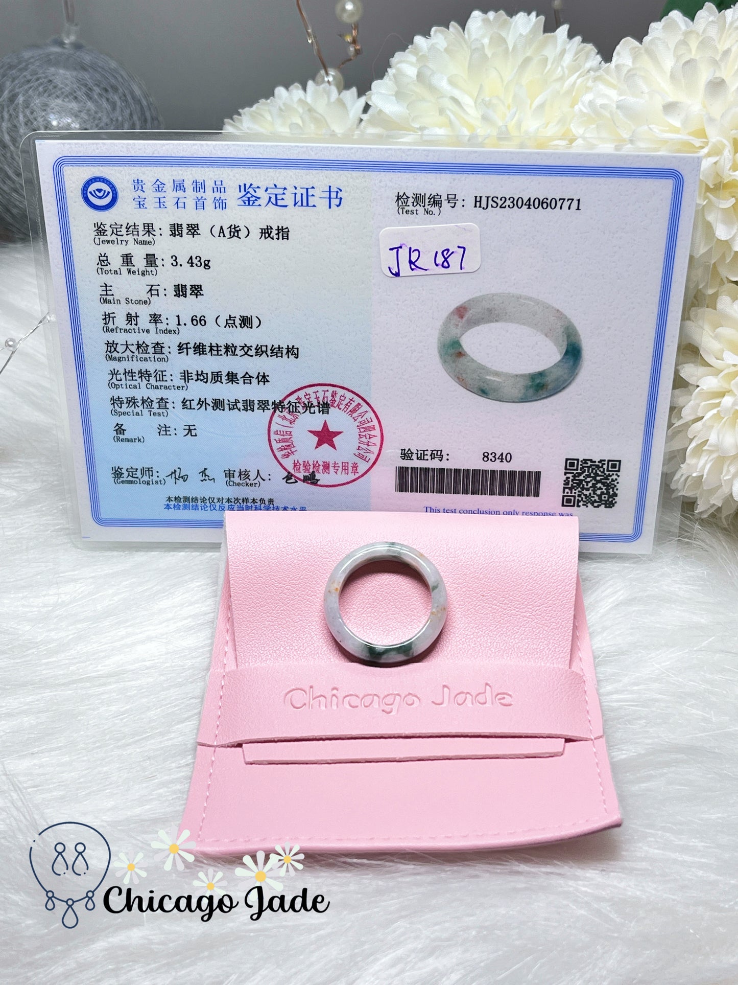 Size 8 Natural Grade A Jadeite Jade Feicui Ring Band Handmade Certified Untreated Burma