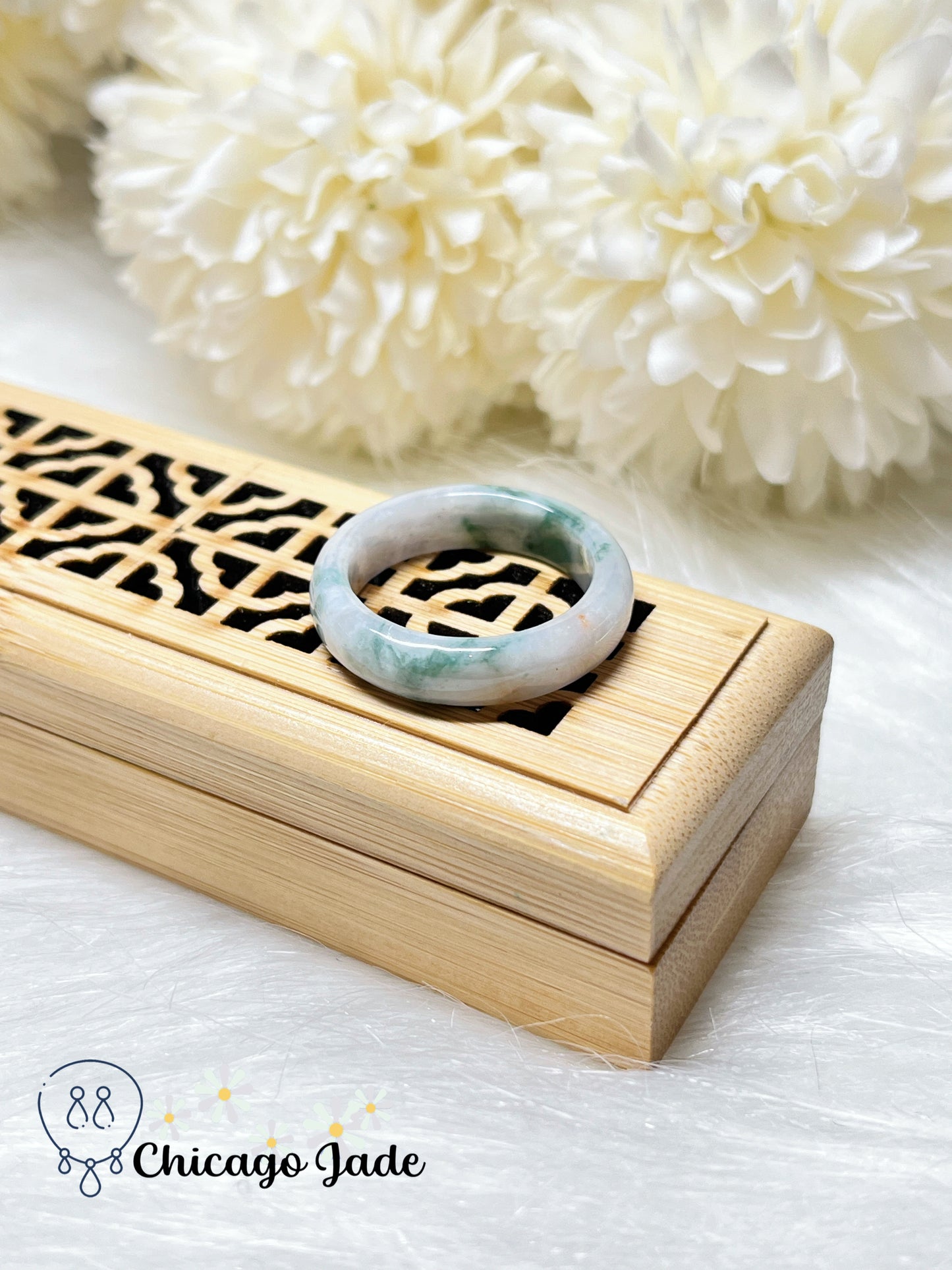 Size 8 Natural Grade A Jadeite Jade Feicui Ring Band Handmade Certified Untreated Burma