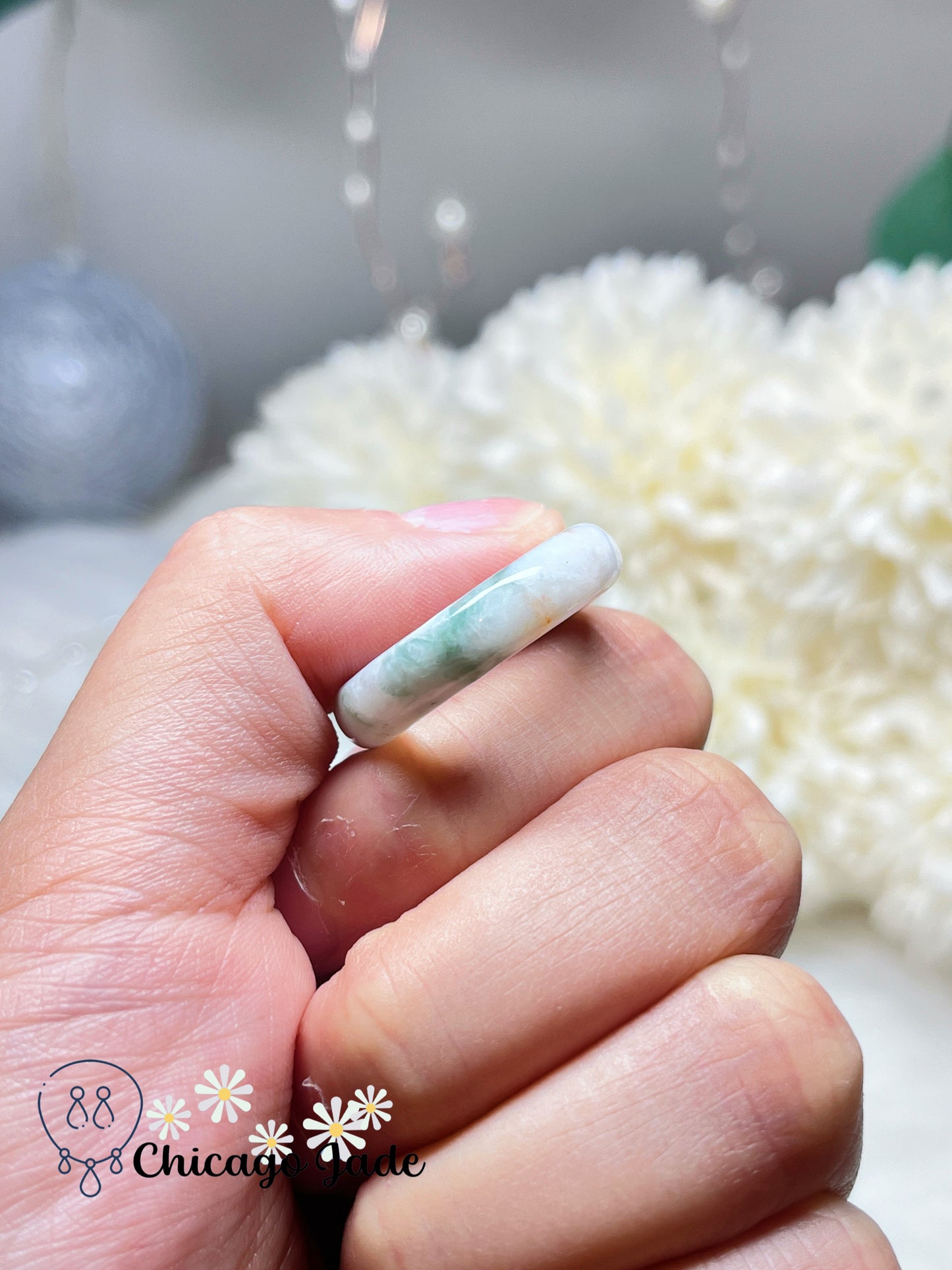 Size 8 Natural Grade A Jadeite Jade Feicui Ring Band Handmade Certified Untreated Burma