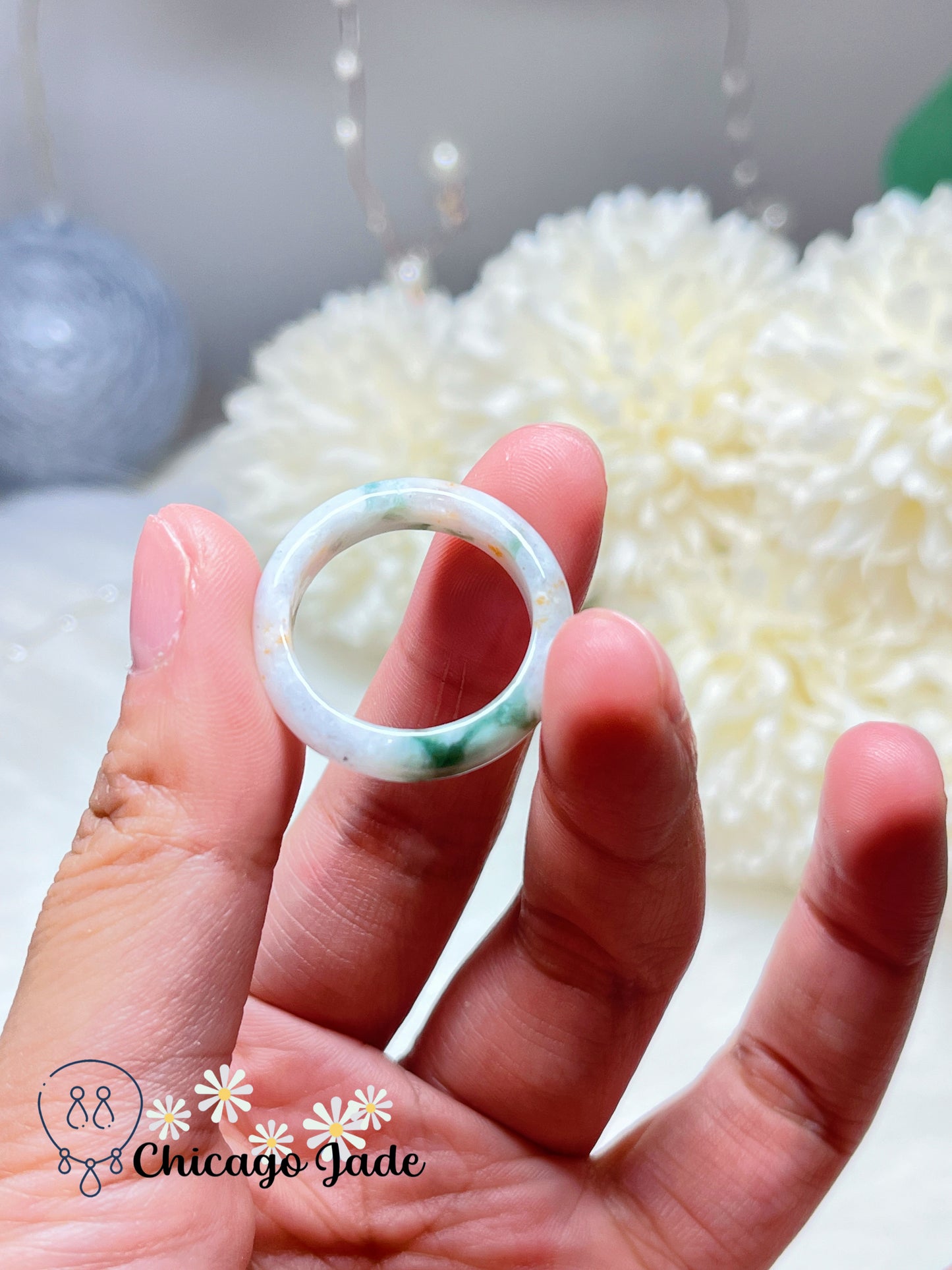 Size 8 Natural Grade A Jadeite Jade Feicui Ring Band Handmade Certified Untreated Burma