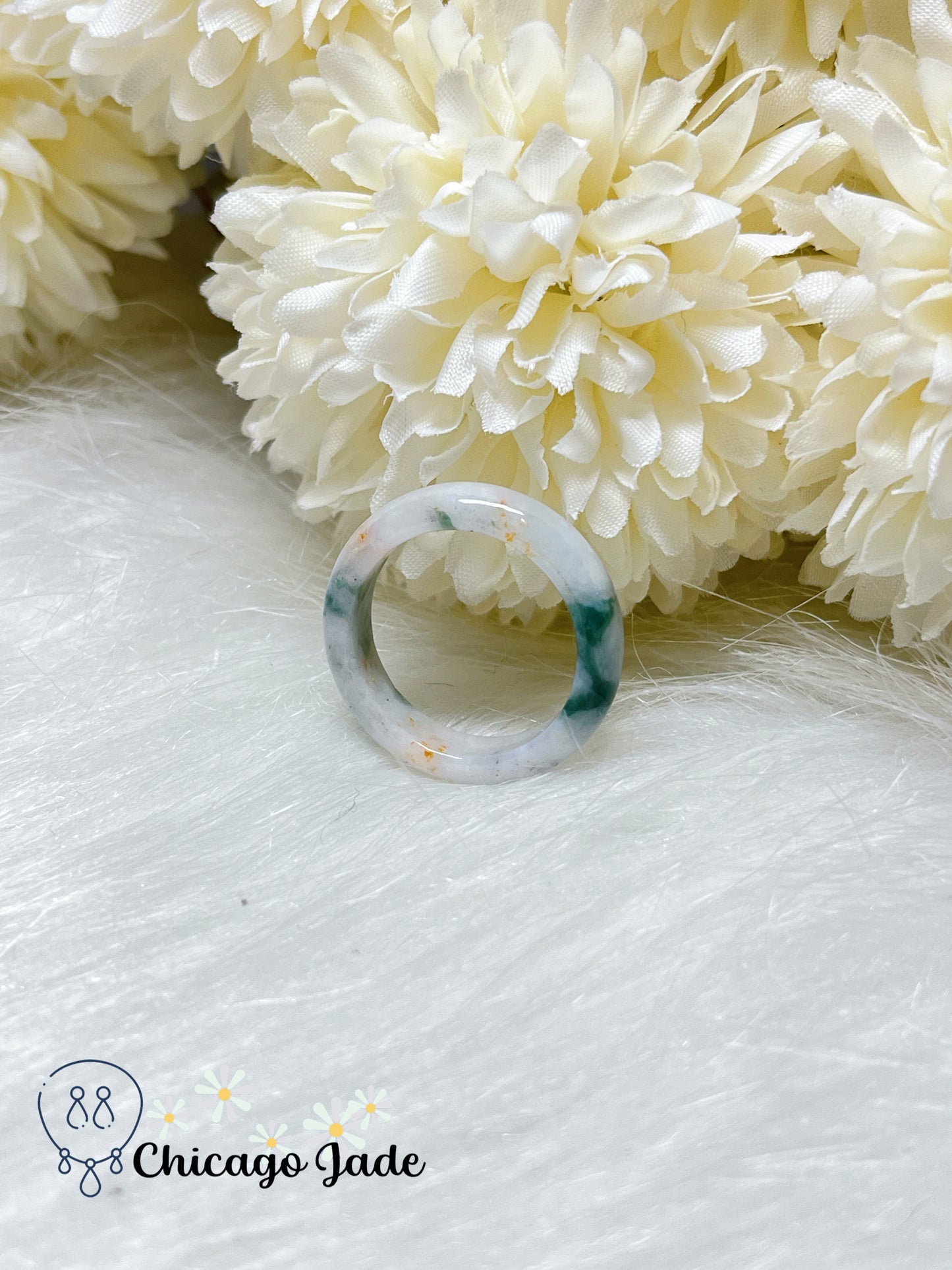 Size 8 Natural Grade A Jadeite Jade Feicui Ring Band Handmade Certified Untreated Burma