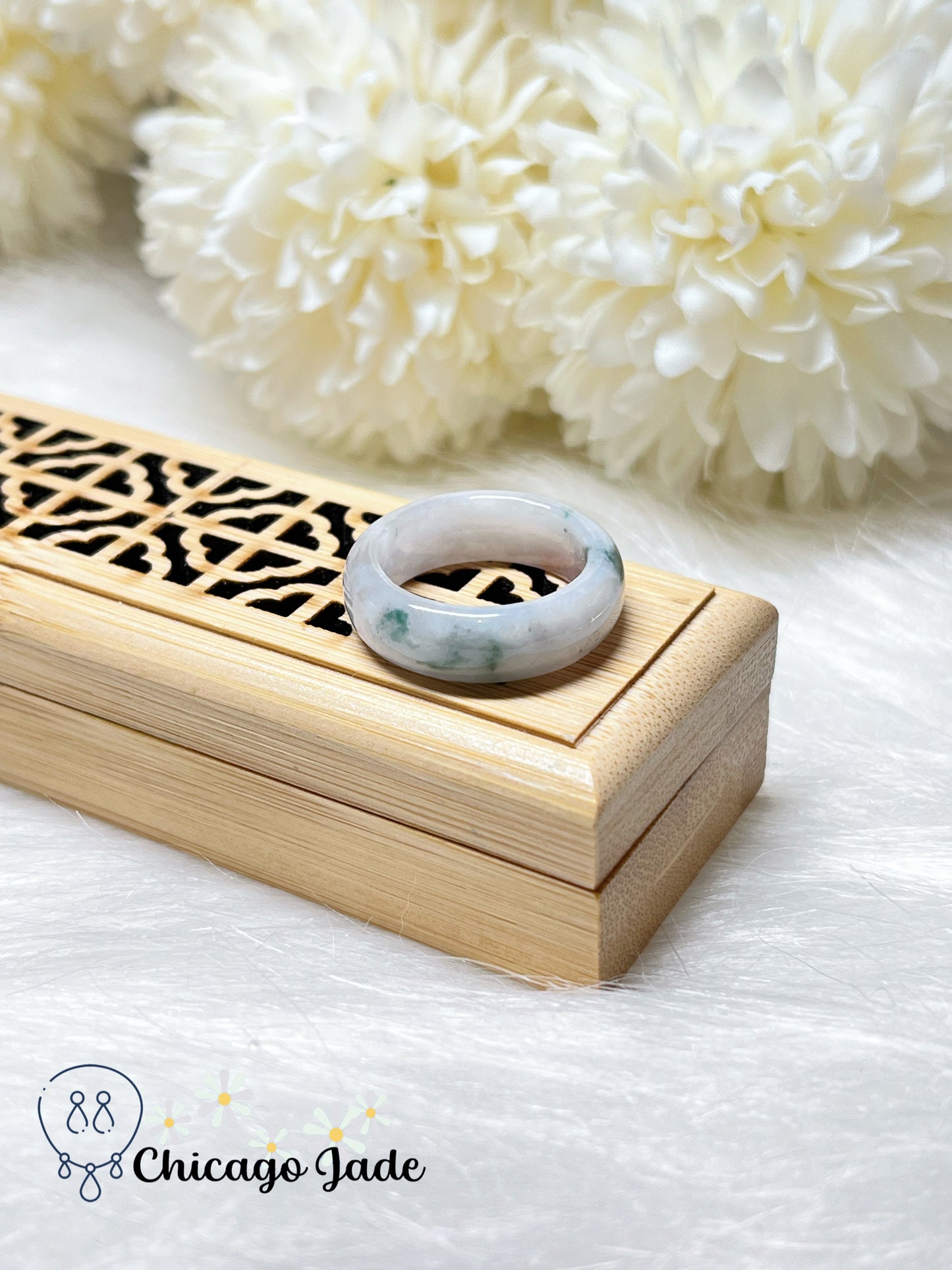 Size 5.5 Natural Grade A Authentic Jadeite Jade Feicui Ring Band Handmade Gift