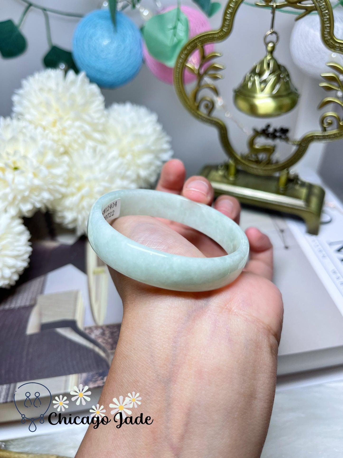 52.8mm Size S Full Apple Green Dainty Flat Inside Natural Jadeite Jade Feicui Bangle Certified Burma