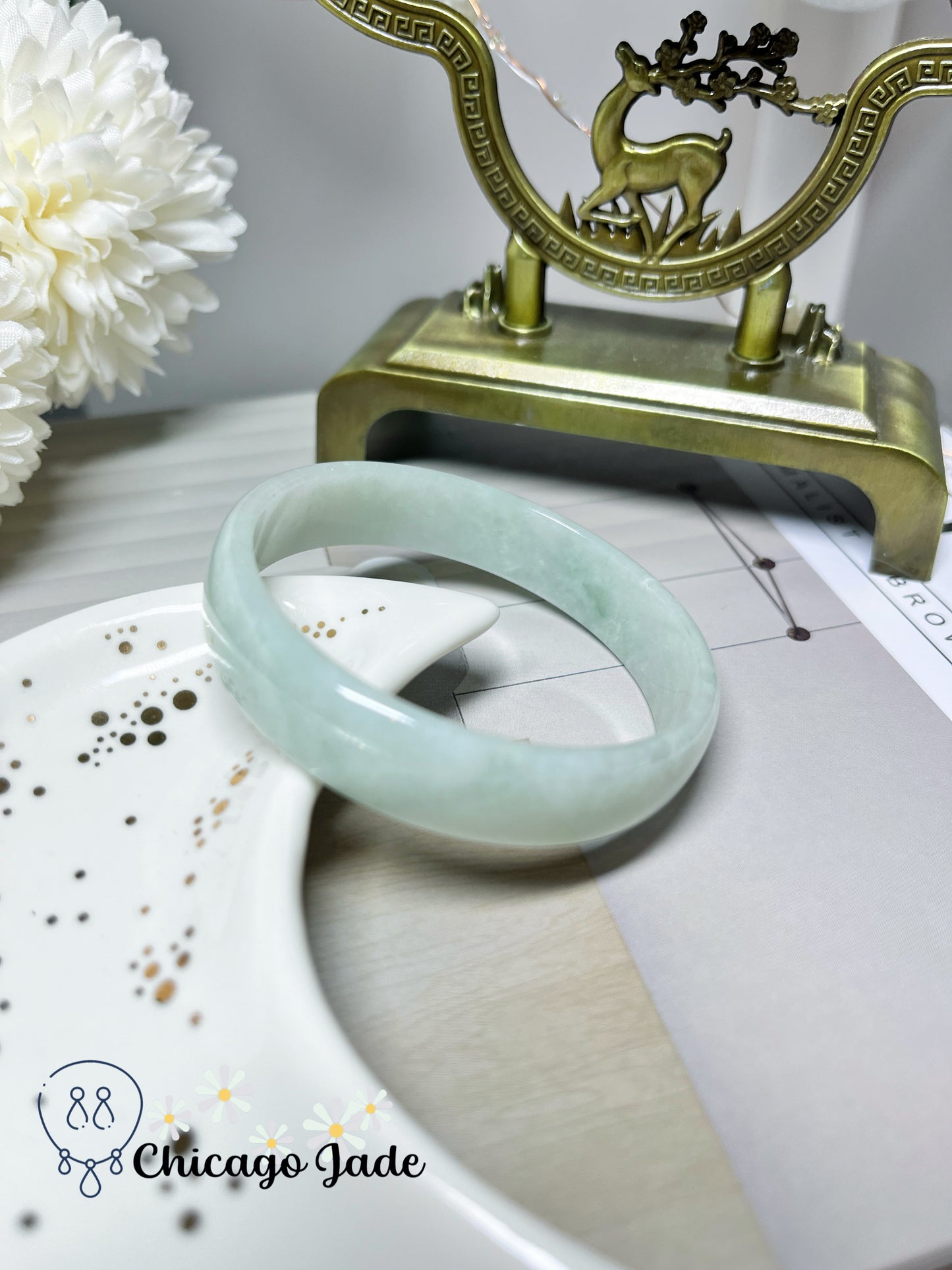 52.8mm Size S Full Apple Green Dainty Flat Inside Natural Jadeite Jade Feicui Bangle Certified Burma