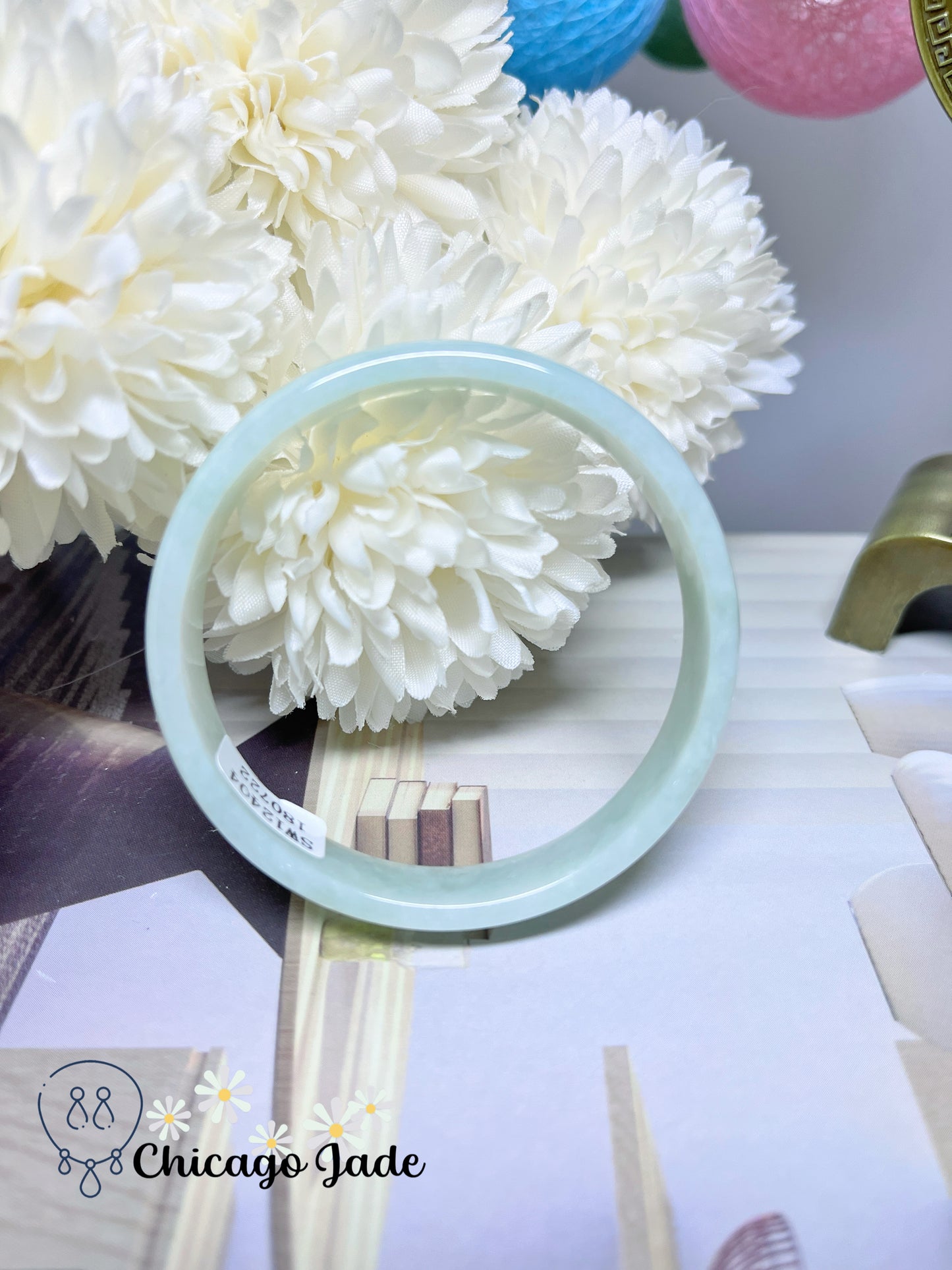 52.8mm Size S Full Apple Green Dainty Flat Inside Natural Jadeite Jade Feicui Bangle Certified Burma