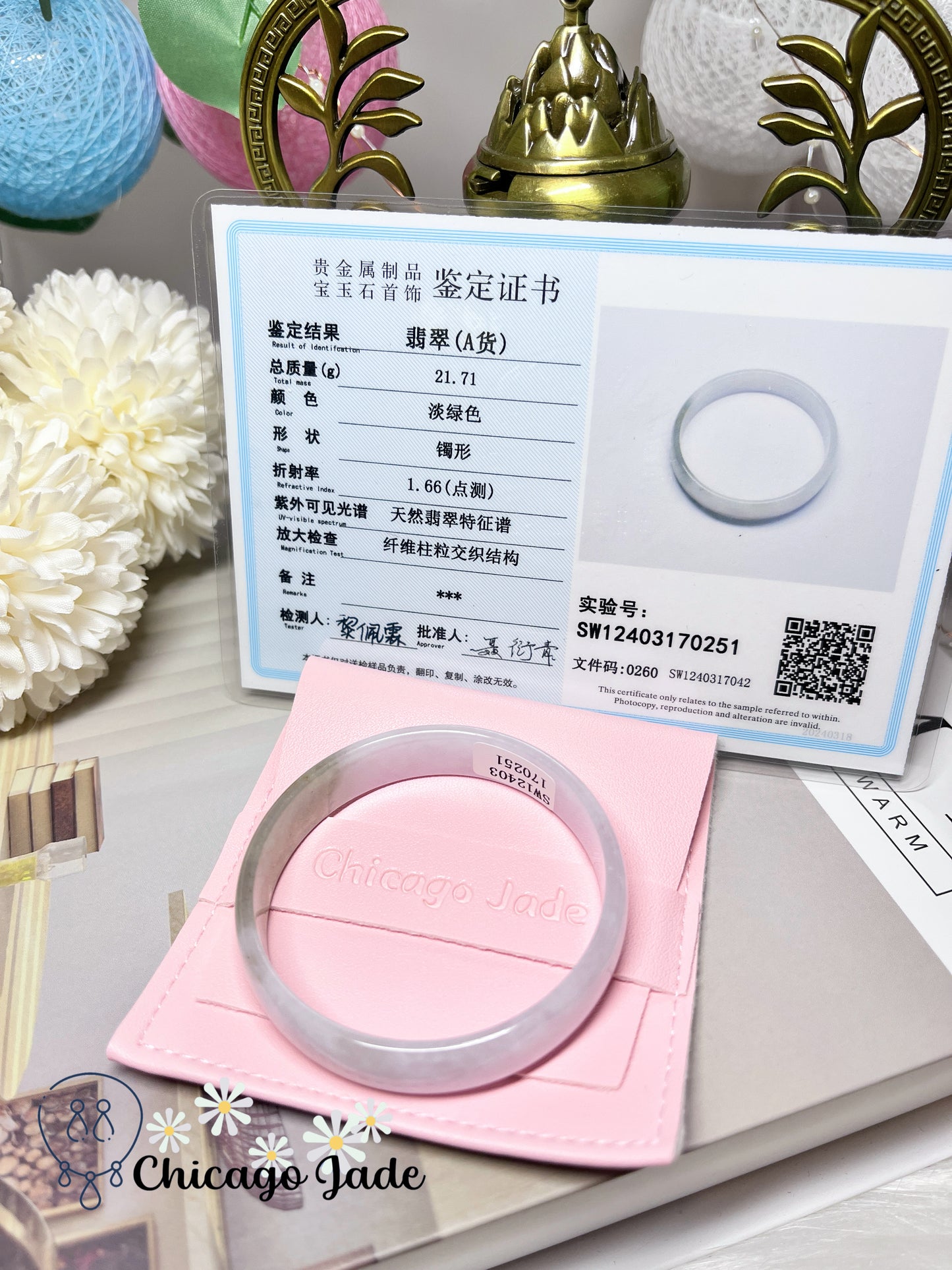 52mm Size XS Icy Translucent Jadeite Jade Feicui Bangle Certified Burma