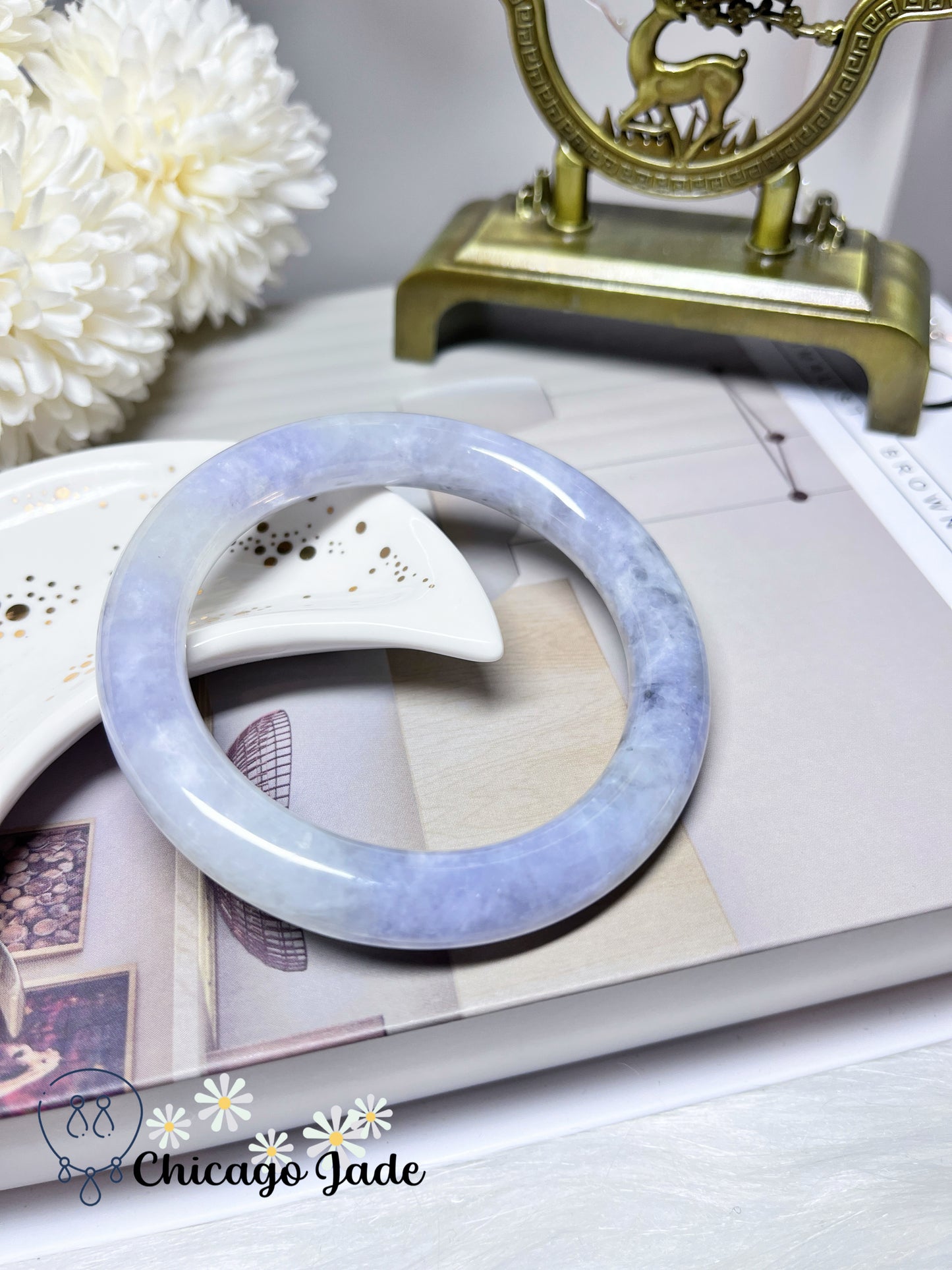57mm Size M Icy Moonlight with Spots of Purple Blue Natural Jadeite Jade Feicui Bangle Certified Burma