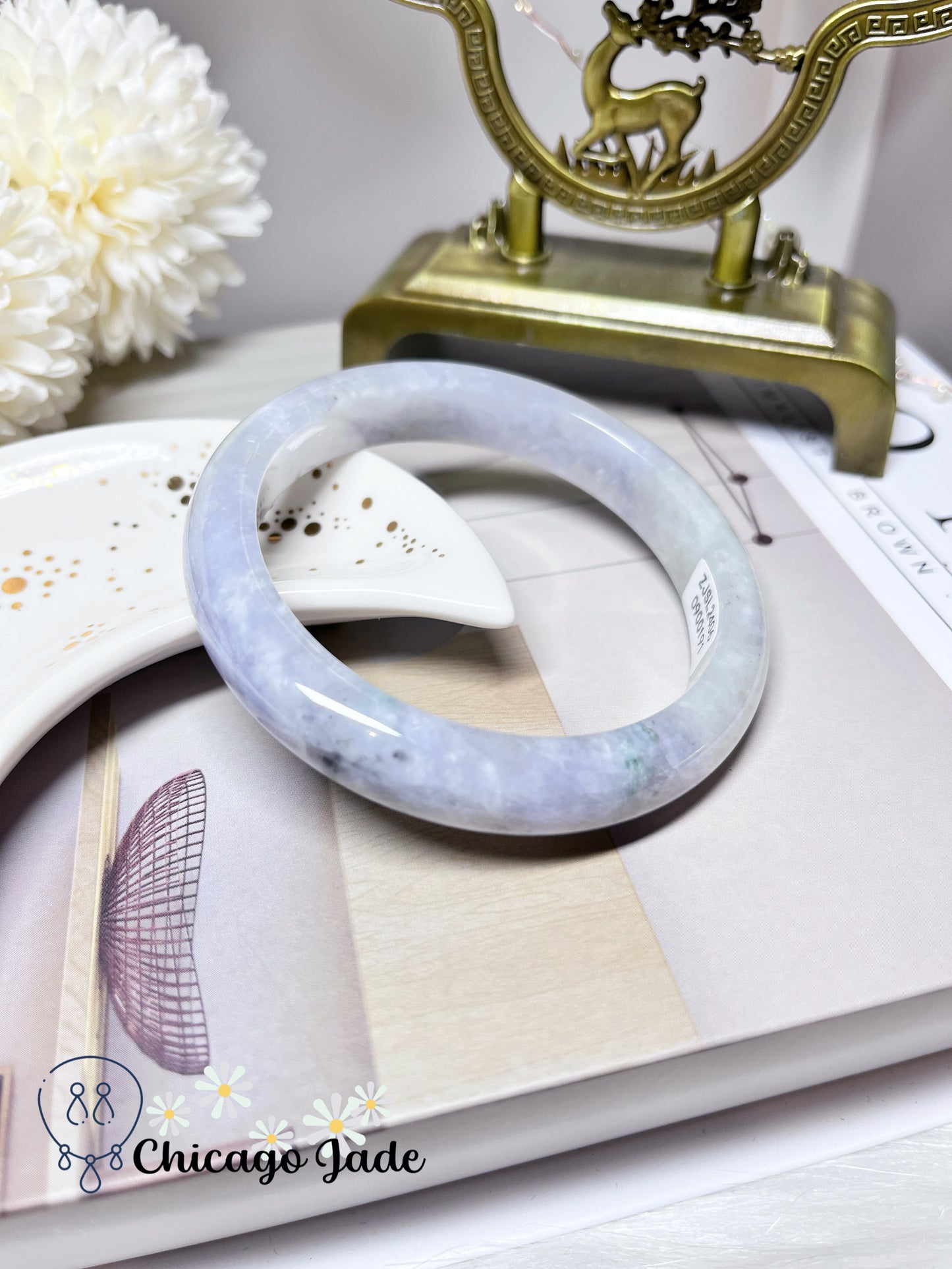 60.9mm Size L Flat Inside Light Purple Base with Darker Lavender Highlights Jadeite Jade Feicui Bangle Certified Burma