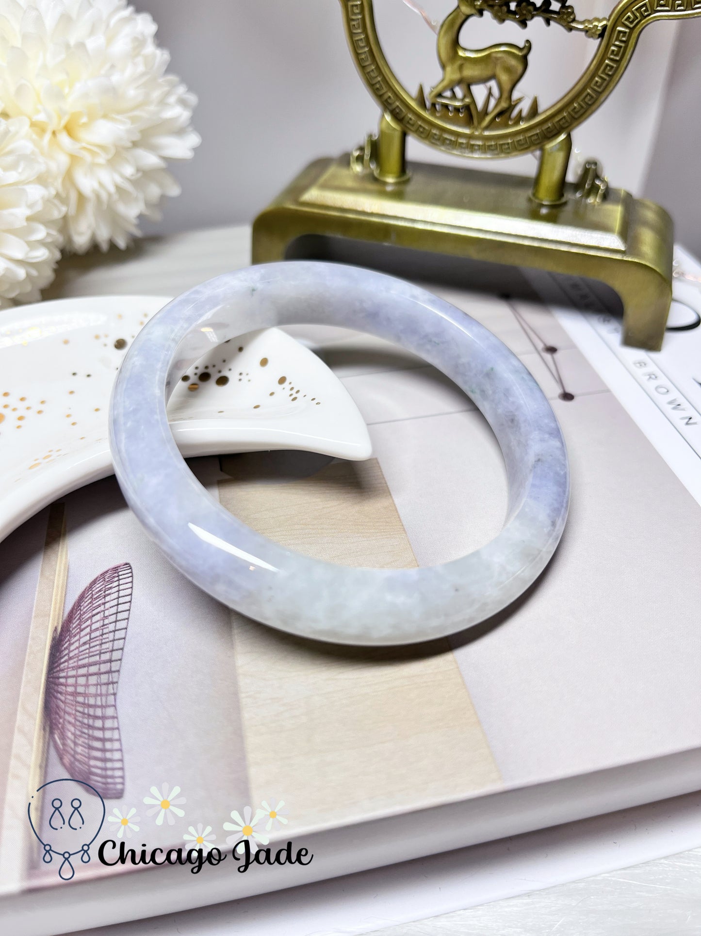60.9mm Size L Flat Inside Light Purple Base with Darker Lavender Highlights Jadeite Jade Feicui Bangle Certified Burma