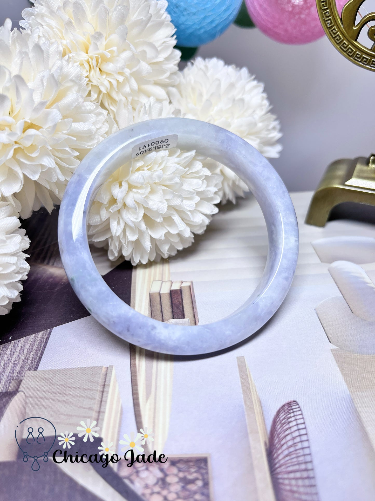 60.9mm Size L Flat Inside Light Purple Base with Darker Lavender Highlights Jadeite Jade Feicui Bangle Certified Burma