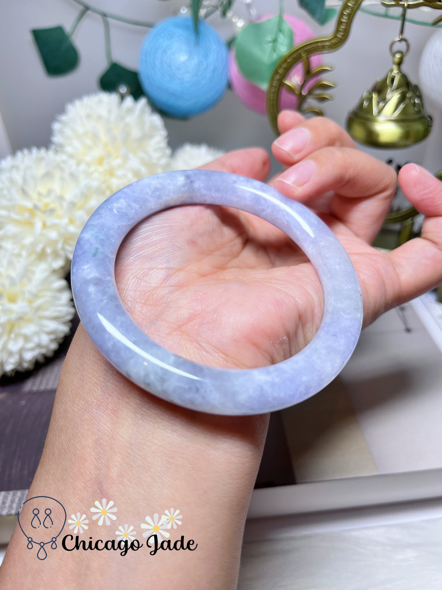 57.2mm Size M Purple Lavender Icy Round Jadeite Jade Feicui Bangle Certified Burma