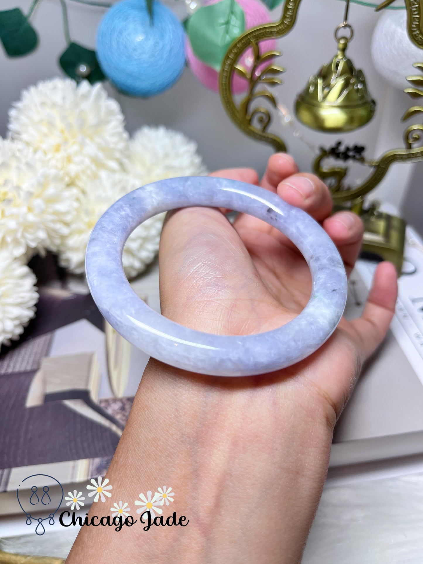 57.2mm Size M Purple Lavender Icy Round Jadeite Jade Feicui Bangle Certified Burma