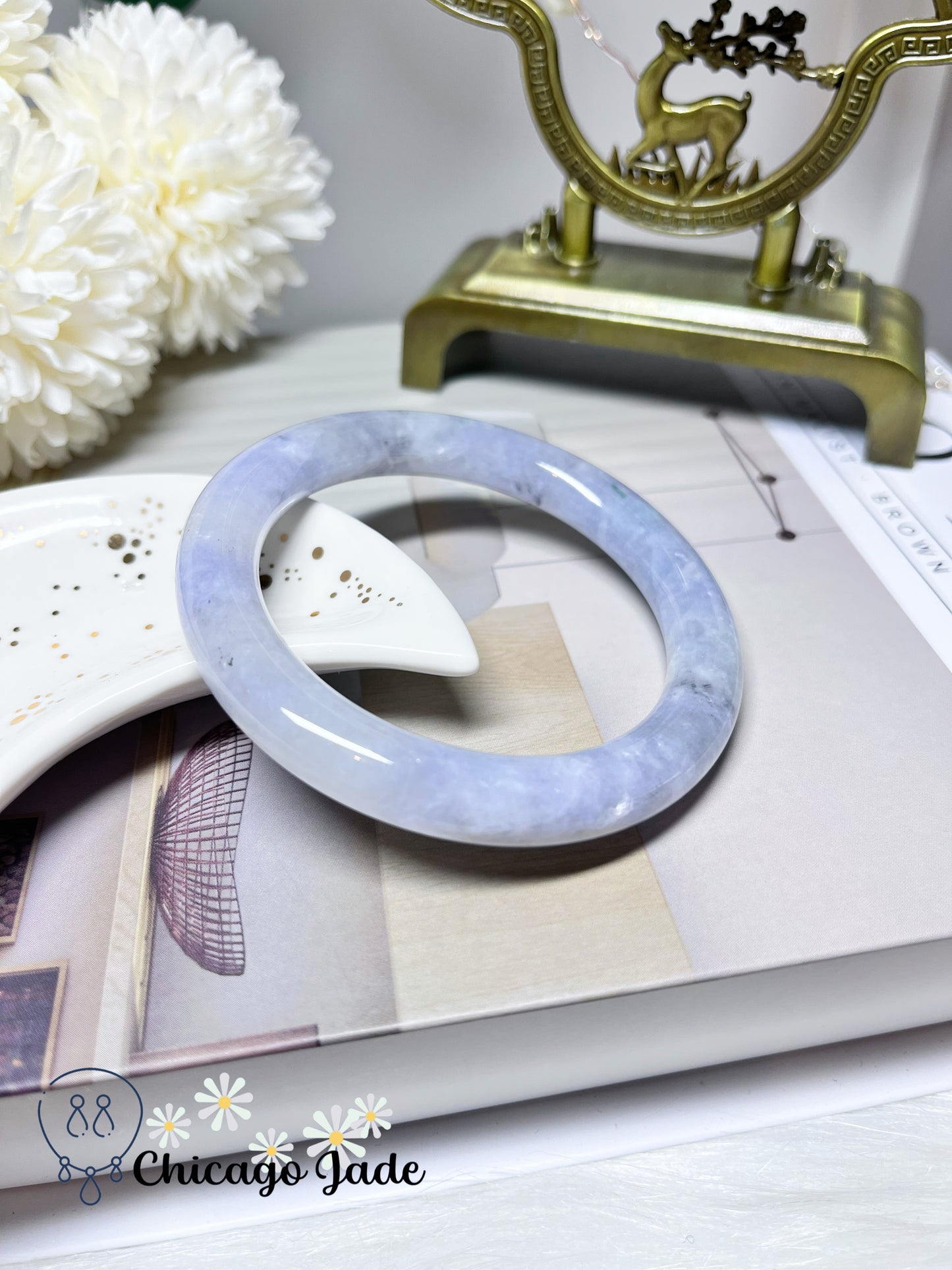 57.2mm Size M Purple Lavender Icy Round Jadeite Jade Feicui Bangle Certified Burma
