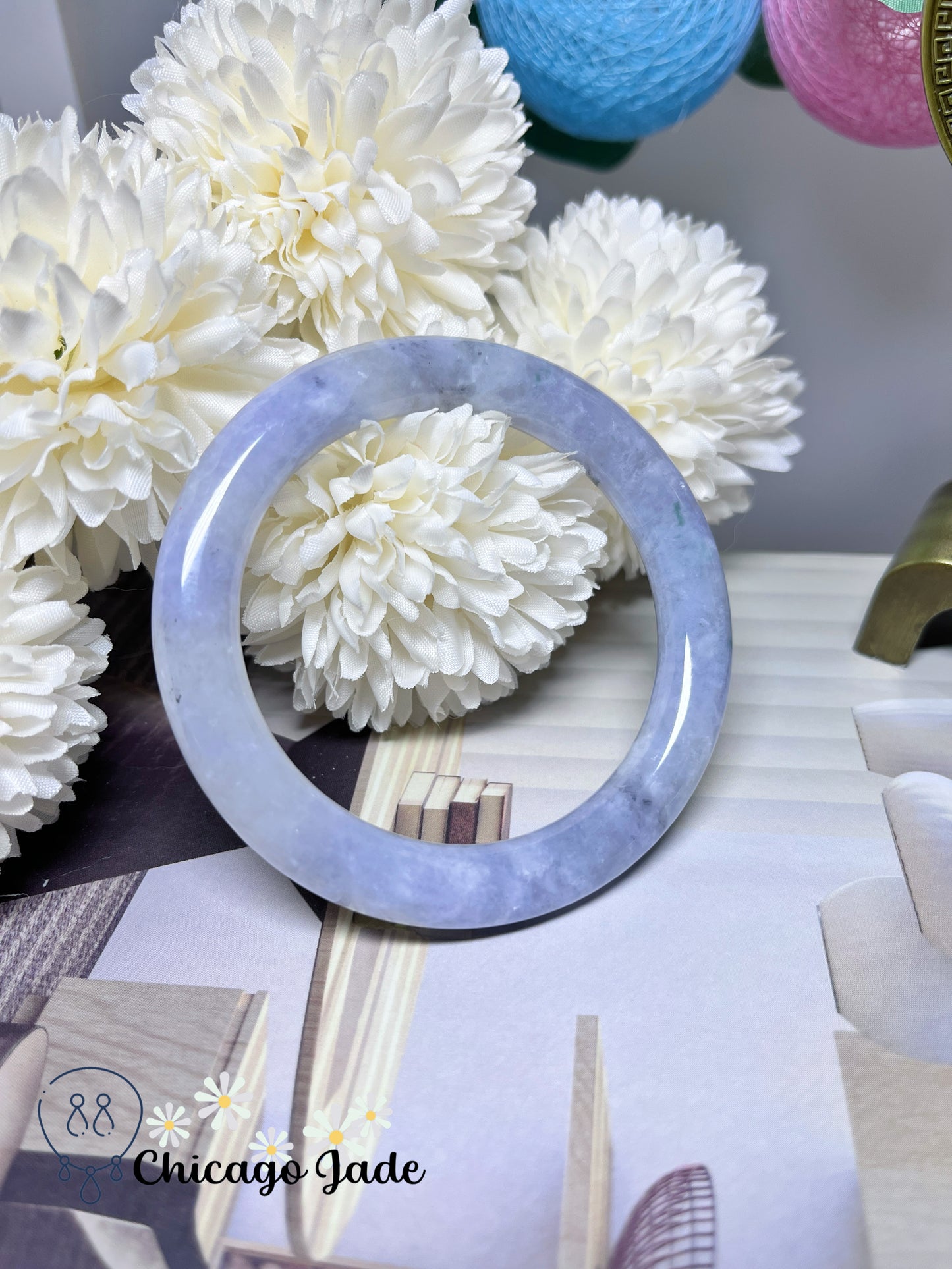 57.2mm Size M Purple Lavender Icy Round Jadeite Jade Feicui Bangle Certified Burma