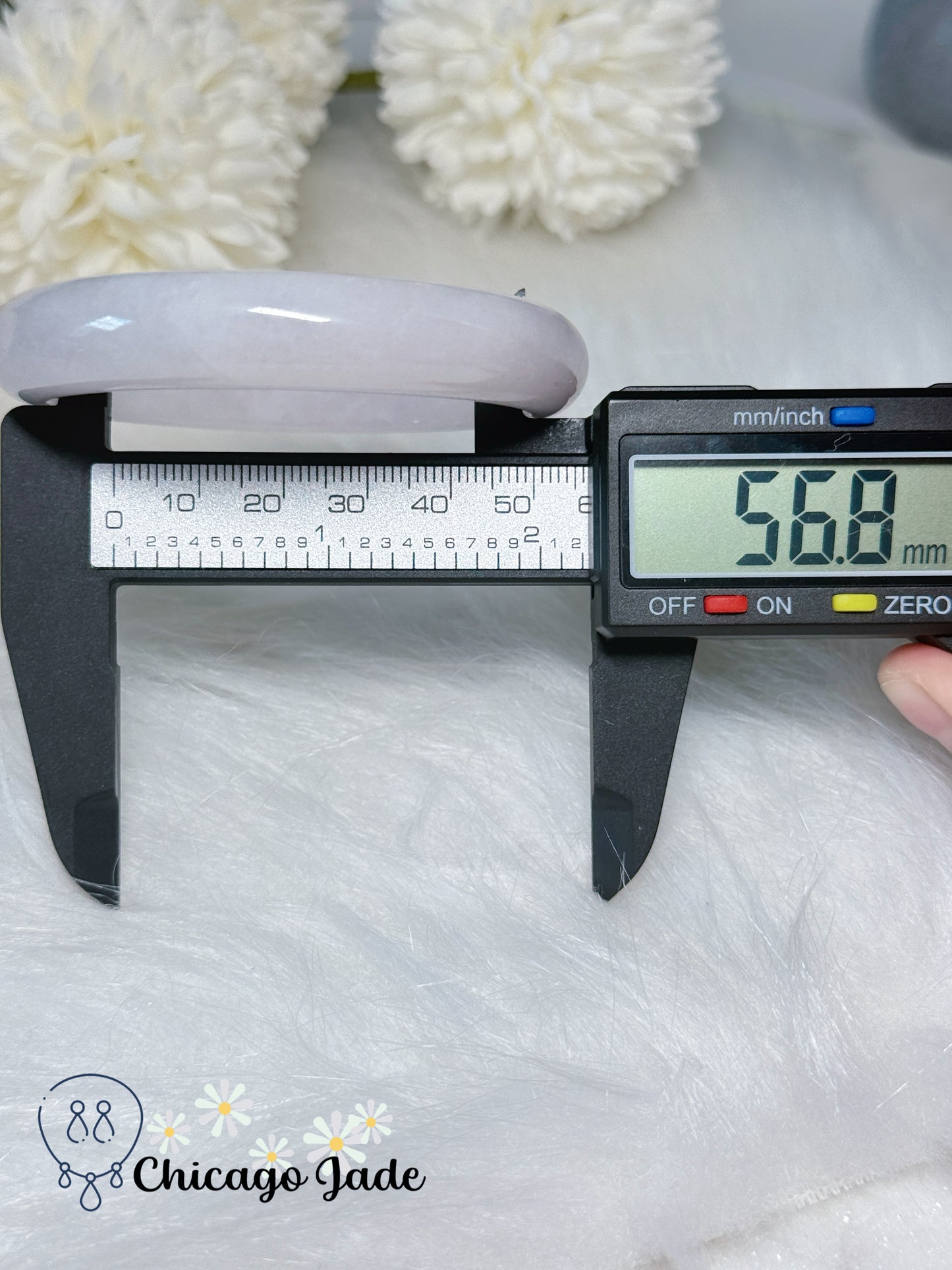 56.8mm SIze M Moonlight White Flat Inside Natural Grade A Untreated Certified Burma Jadeite Jade Feicui Bangle