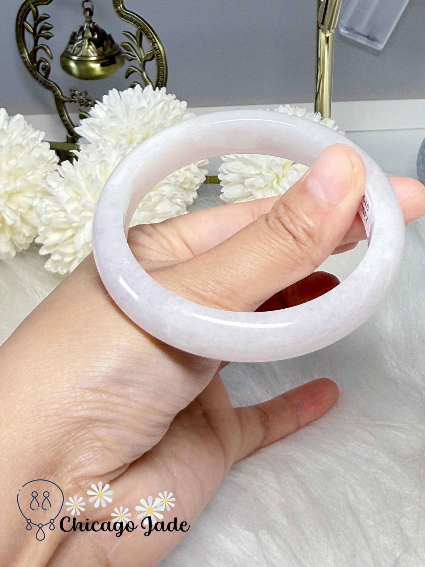 56.8mm SIze M Moonlight White Flat Inside Natural Grade A Untreated Certified Burma Jadeite Jade Feicui Bangle