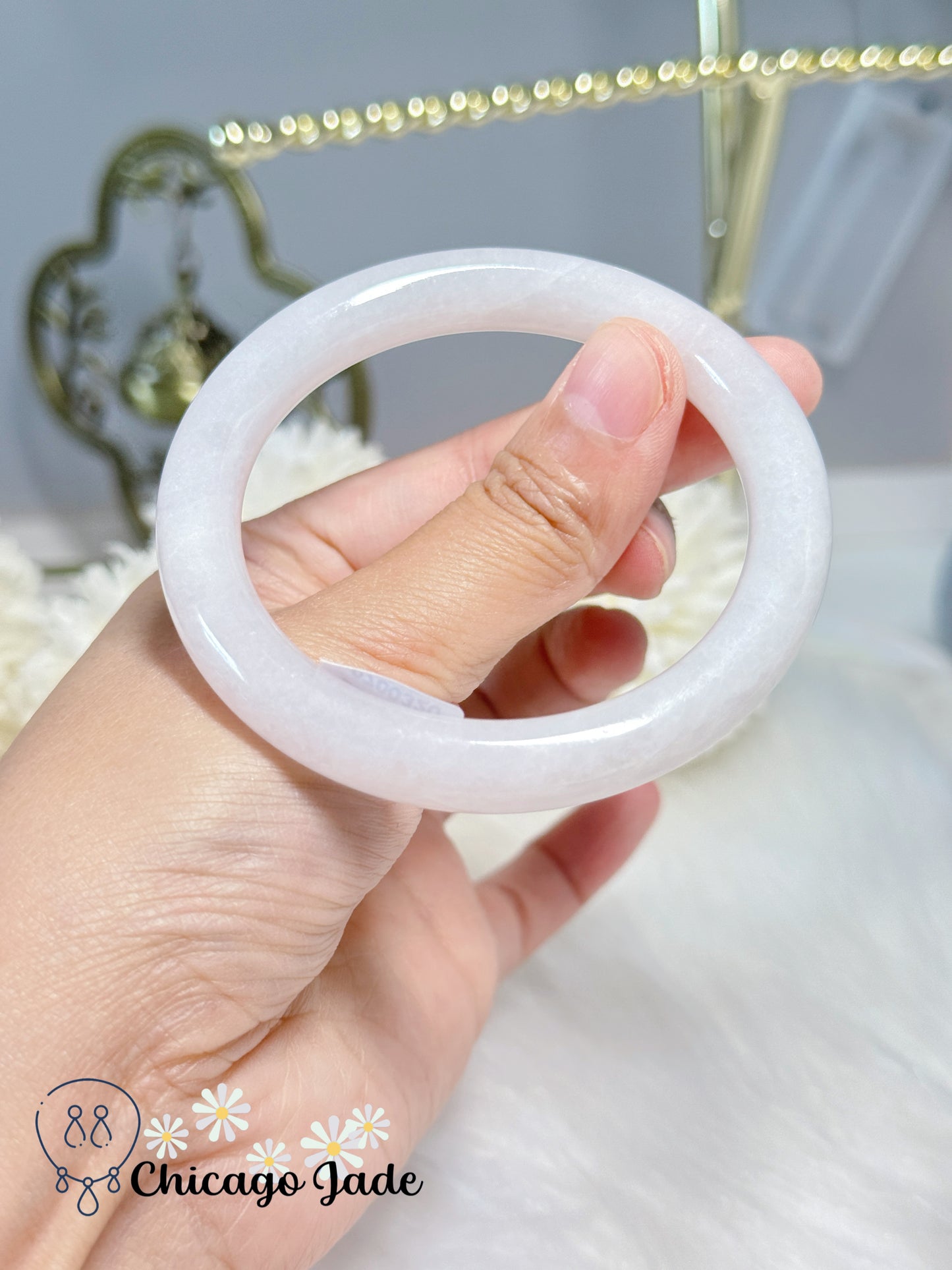 55.4mm Size M Perfect Moonlight White Natural Grade A Type A Untreated Burma Jadeite Jade Feicui Bangle Certified Authentic