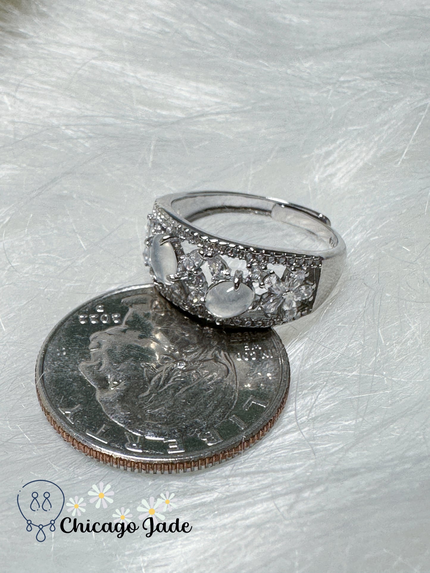 Translucent round jadeite jade feicui stone on S925 sterling silver setting adjustable ring natural untreated Certified Grade A Burma Gift Ready