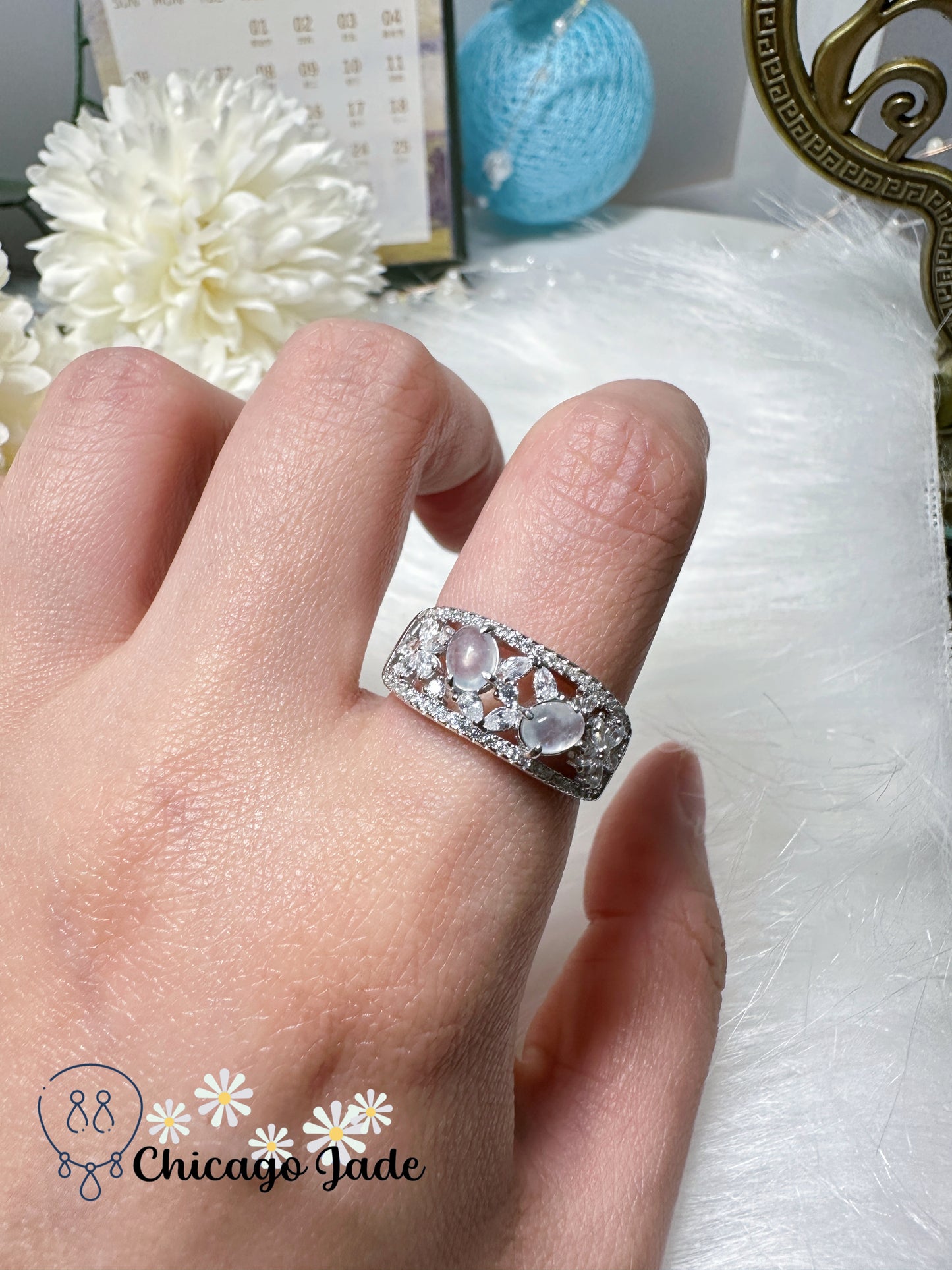 Translucent round jadeite jade feicui stone on S925 sterling silver setting adjustable ring natural untreated Certified Grade A Burma Gift Ready