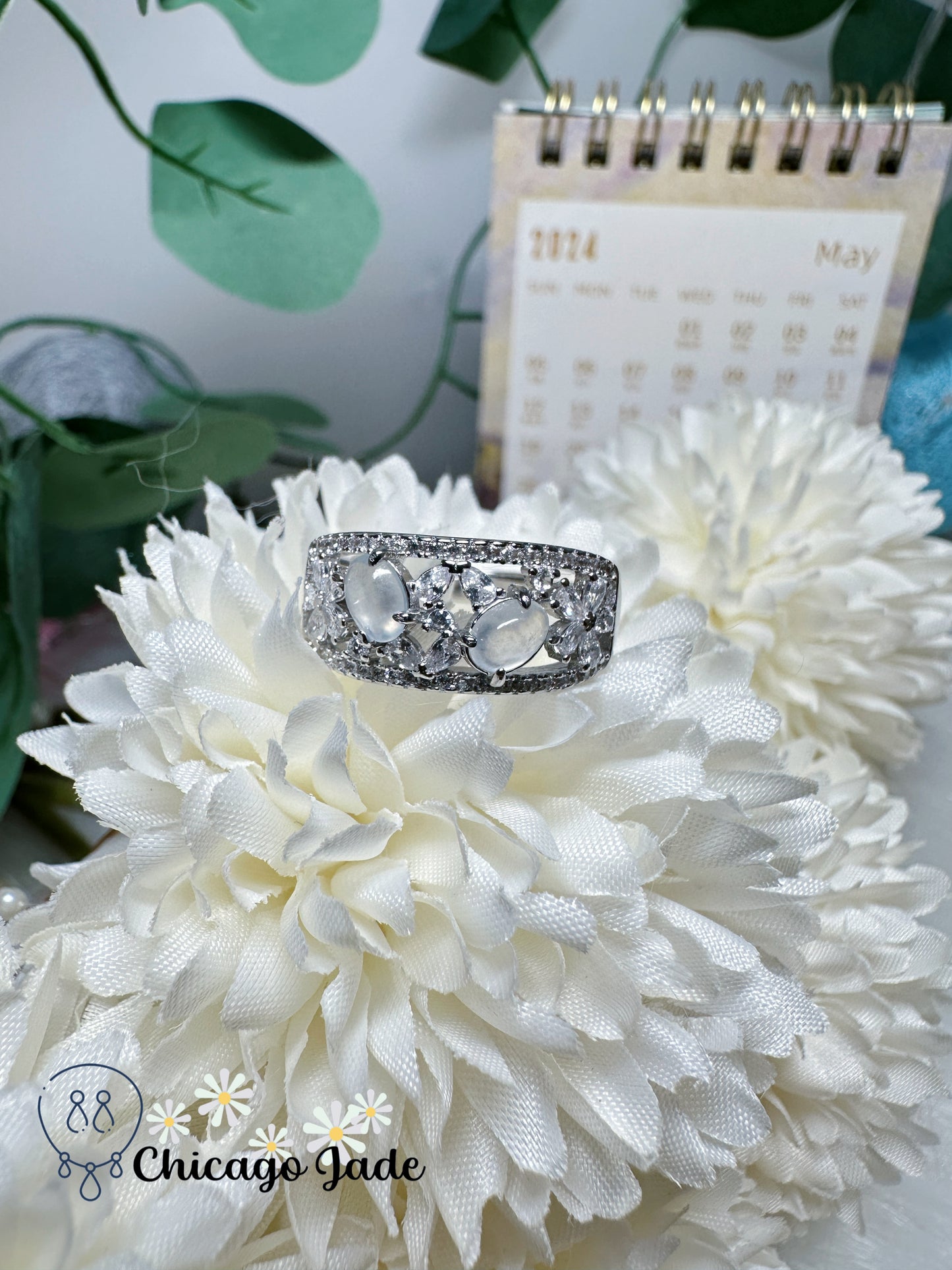Translucent round jadeite jade feicui stone on S925 sterling silver setting adjustable ring natural untreated Certified Grade A Burma Gift Ready